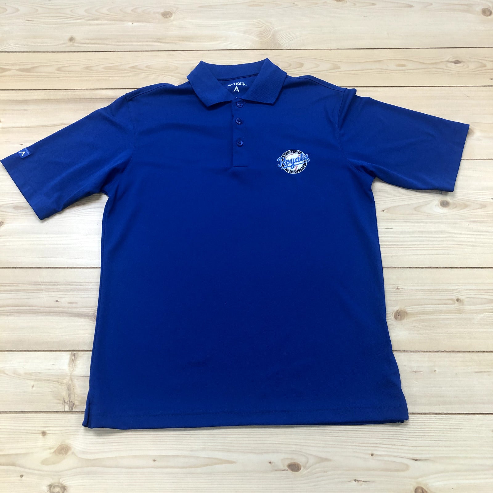 Antigua Blue Kansas City Royals MLB Short Sleeve Button Polo Shirt Men Size S