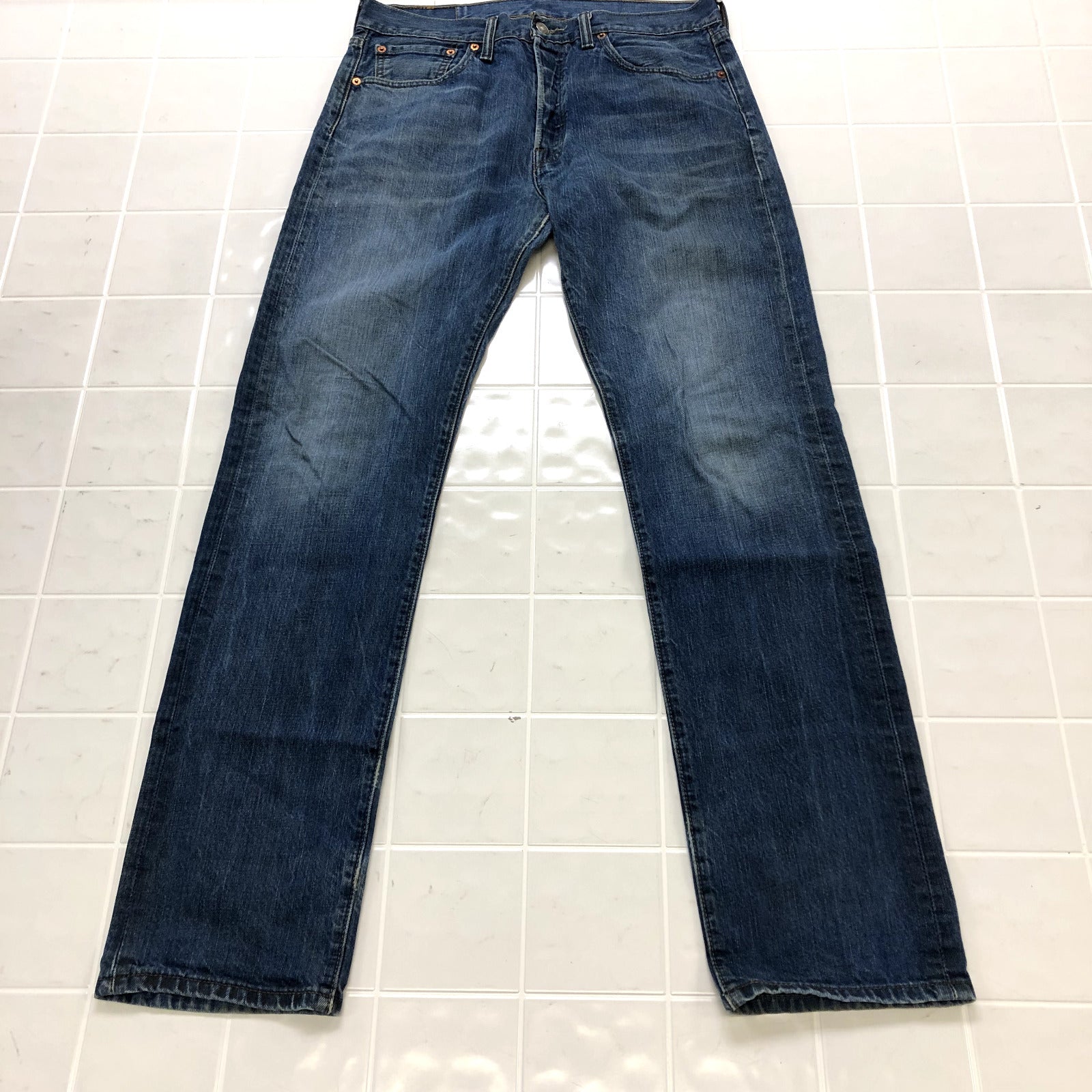 Levi's 501 Blue Denim Flat Front Chino Straight Regular Jeans Adult Size 32X34