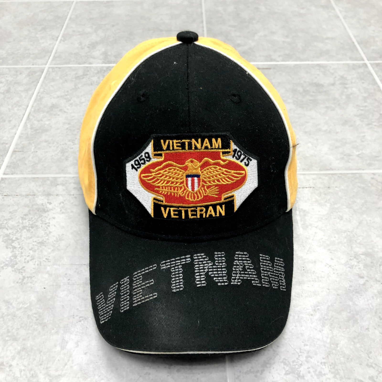 Vintage JWM Yellow Hook Loop Back Graphic Vietnam Veteran Hat Adult One Size