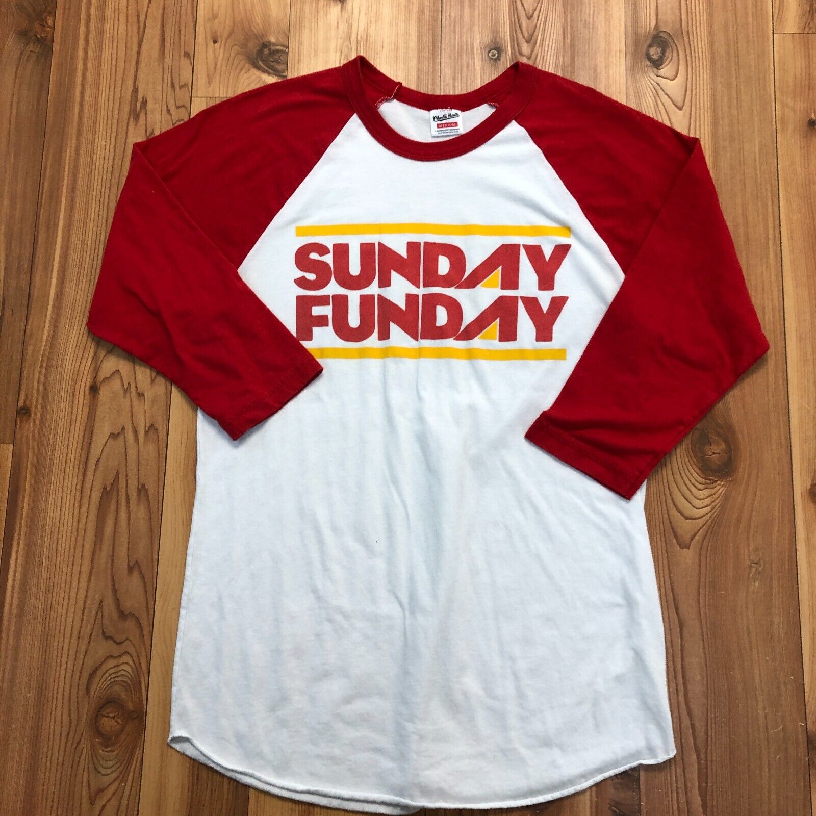 Vintage Charlie Hustle White/Red 3/4 Sleeve Sunday Funday T-Shirt Adult Size M