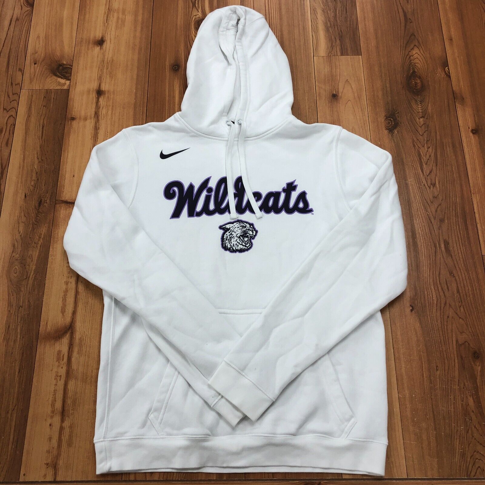 NIKE White Kansas Wildcats Graphic Long Sleeve Pullover Hoodie Adult Size S
