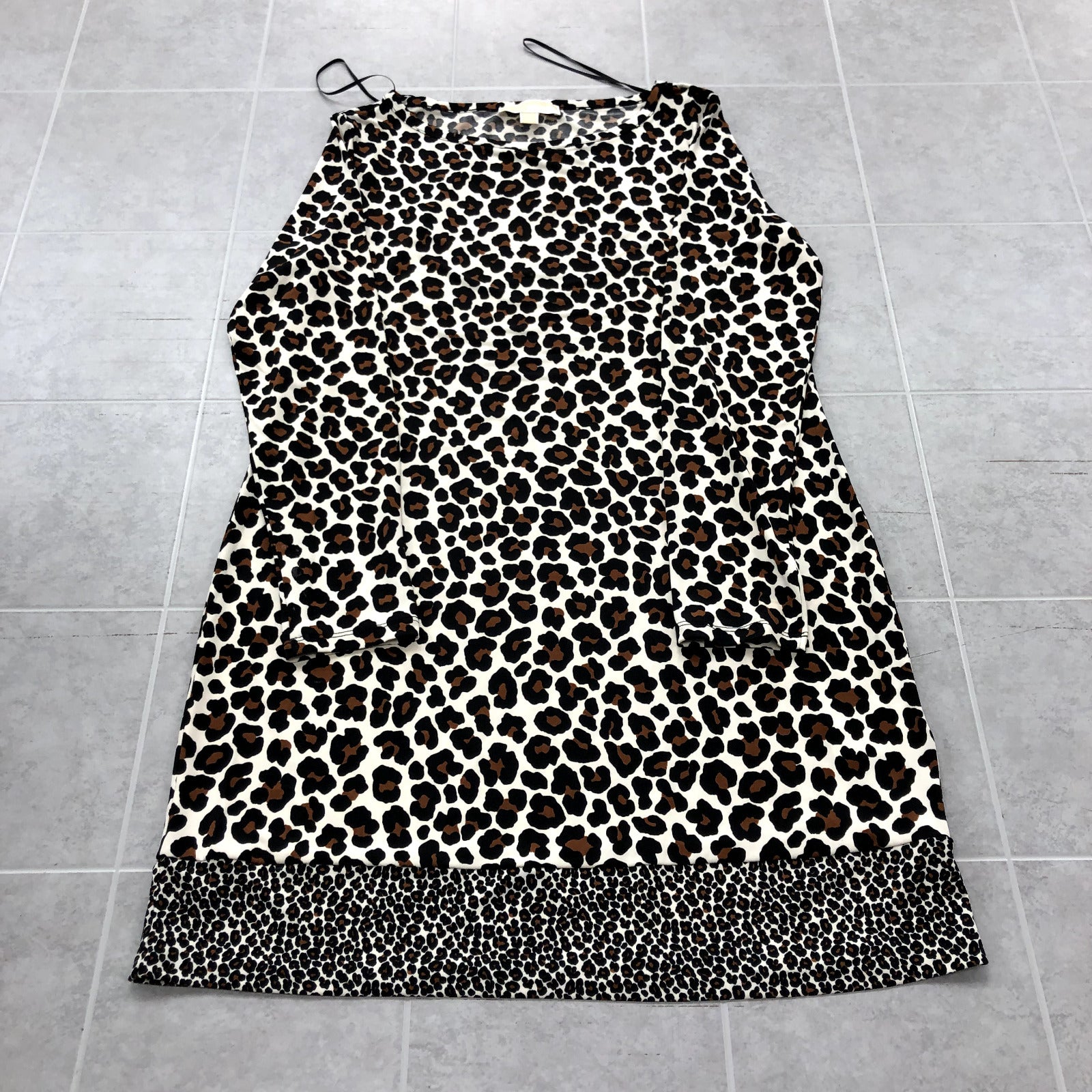 Michael Kors White Leopard Print Long Sleeve Stretch Fabric Dress Womens Size L