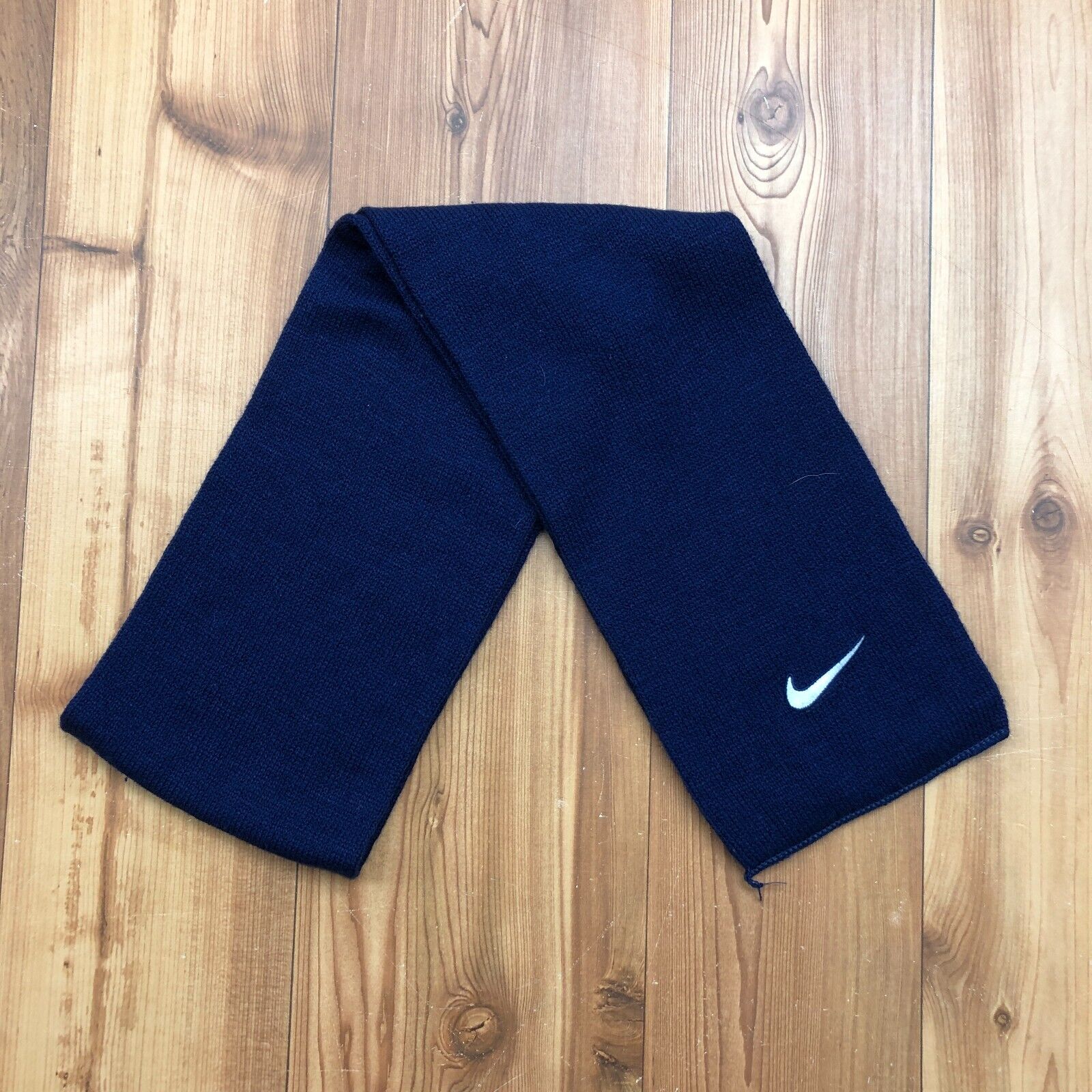 Nike Blue Embroidered Logo Knit 60in x 7in Cotton Scarf Adult One Size