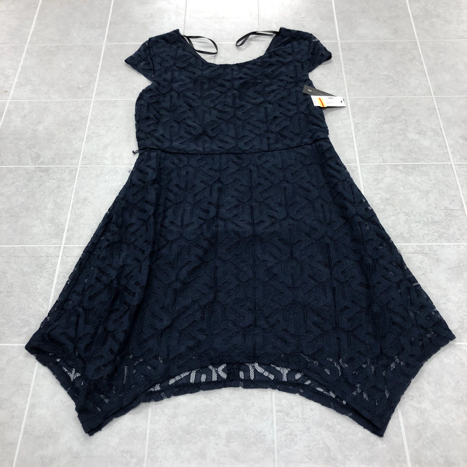 AB Studio Navy Blue Lined Lace A-Line Zip Back Dress Womens Size XL