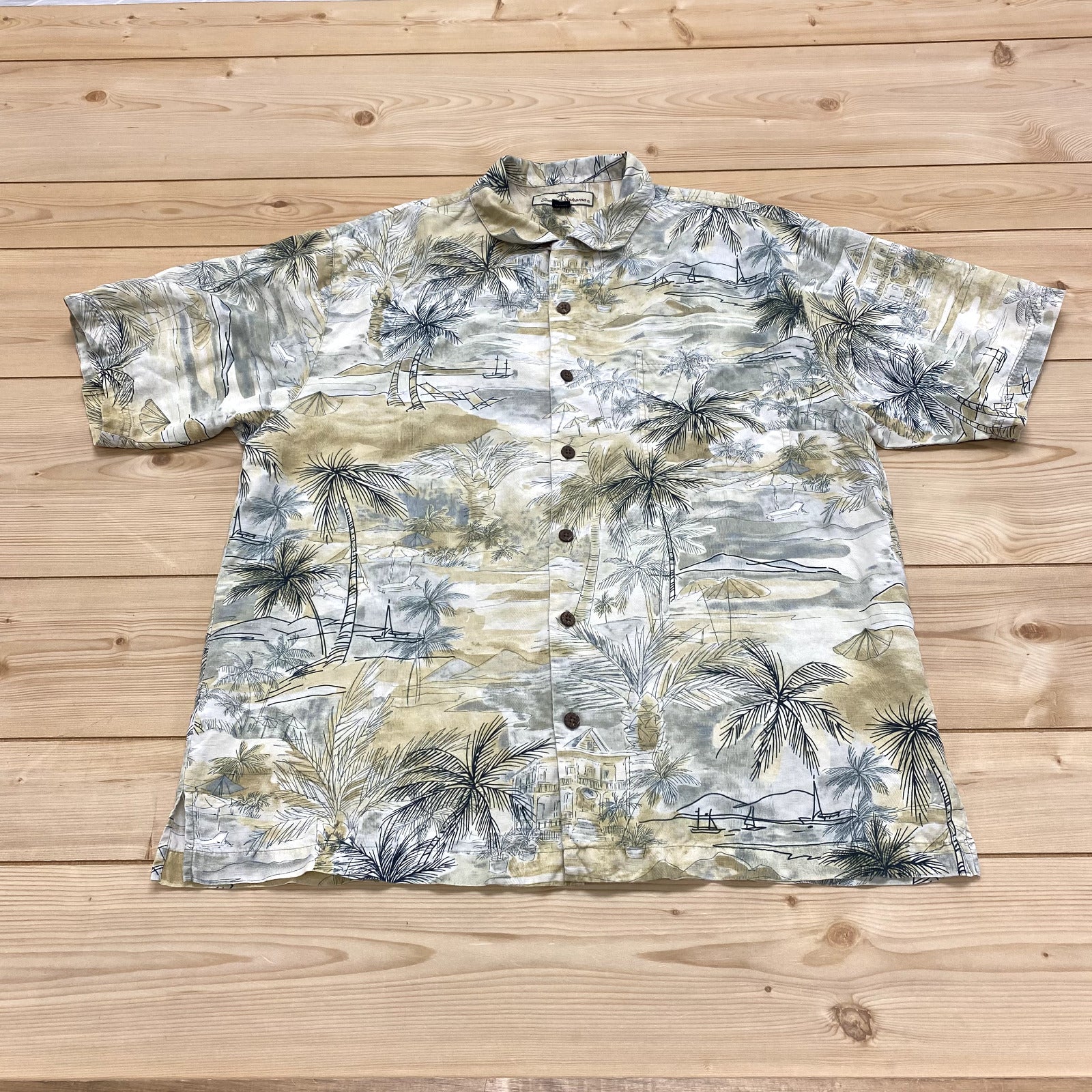 Tommy Bahama Yellow Silk Hawaiian Short Sleeve Button Up Shirt Mens Size L