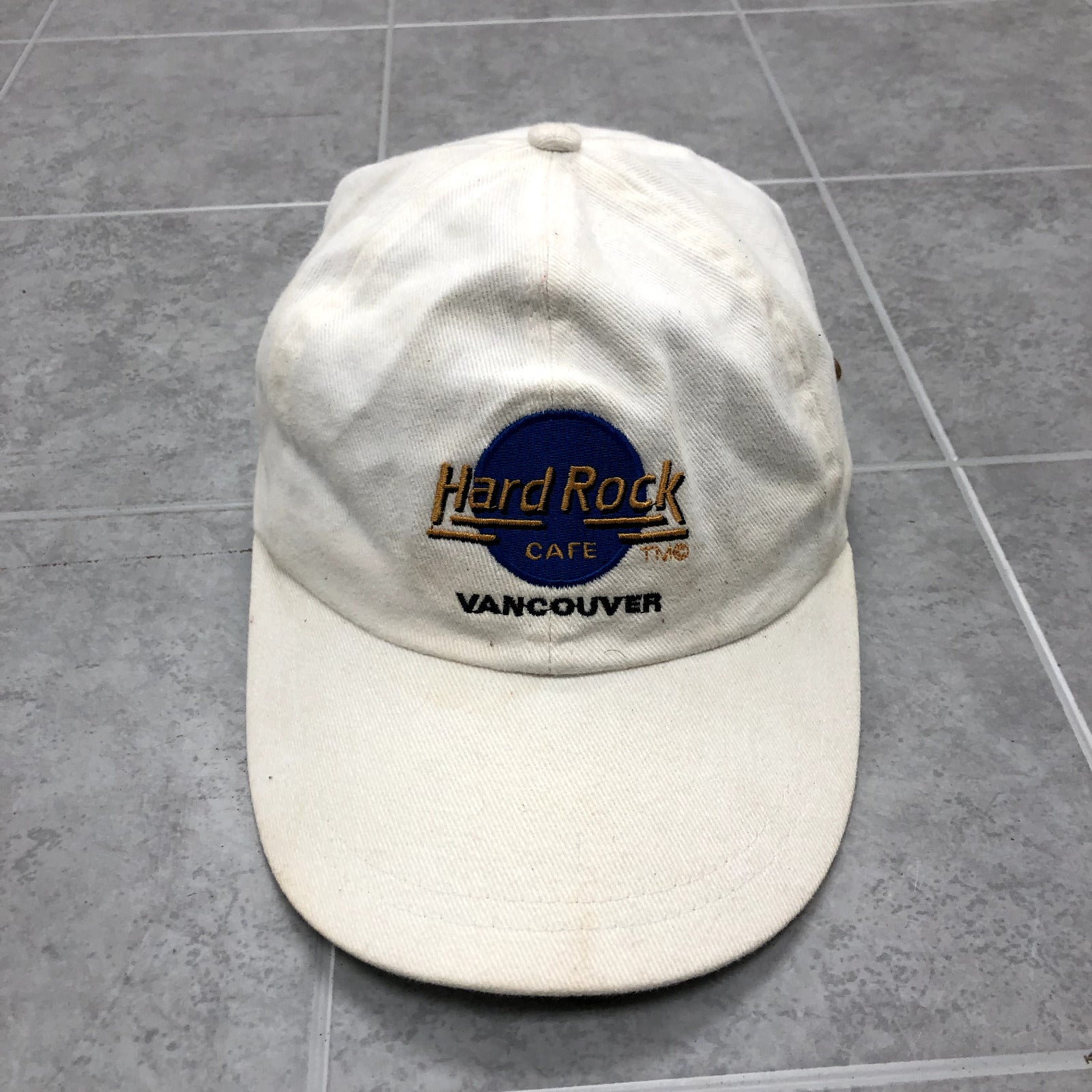 Hard Rock White Leather Strap Back Graphic Logo Vancouver Hat Adult One Size