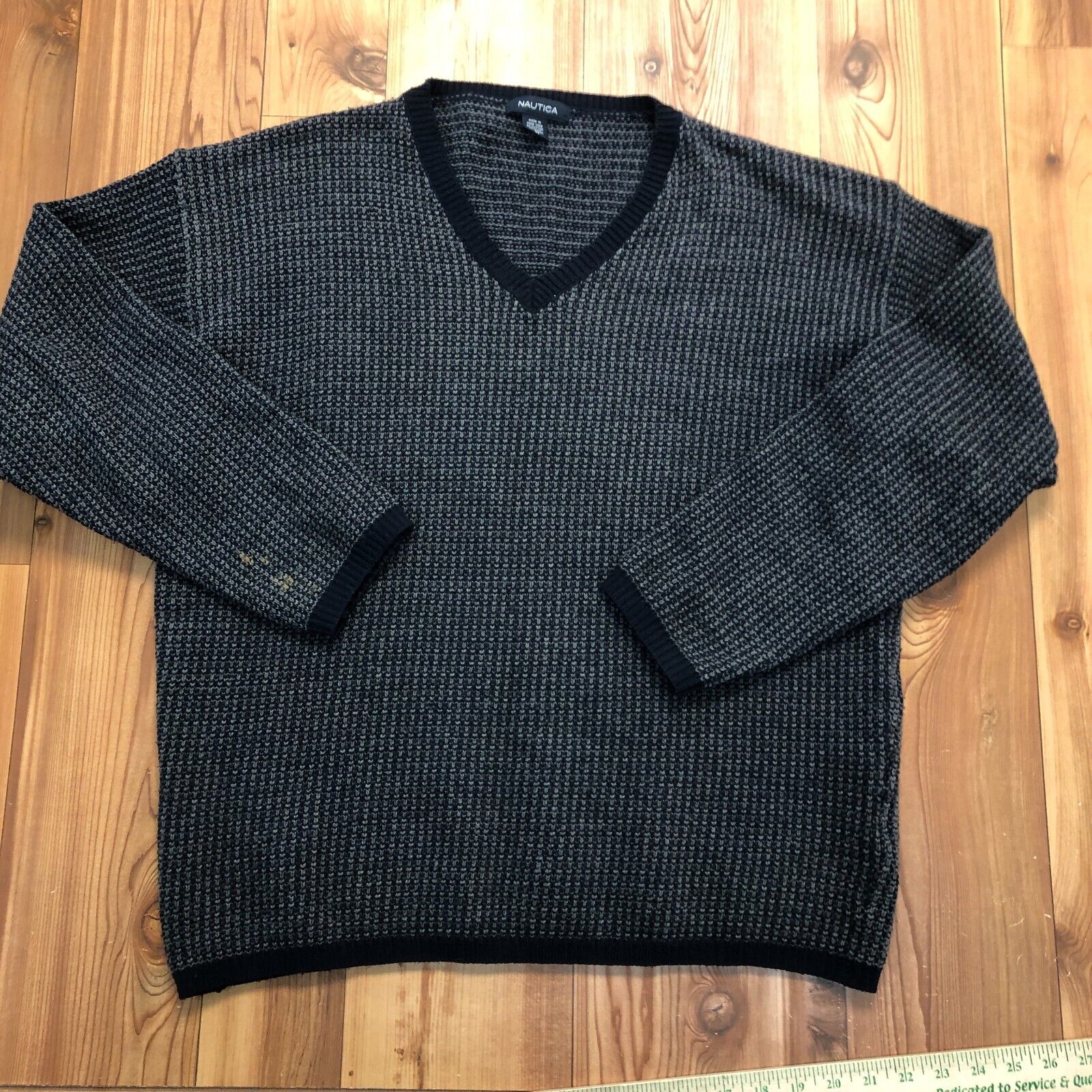 Nautica Blue V-Neck Pullover Long Sleeve Cotton Blend Sweatshirt Adult Size M