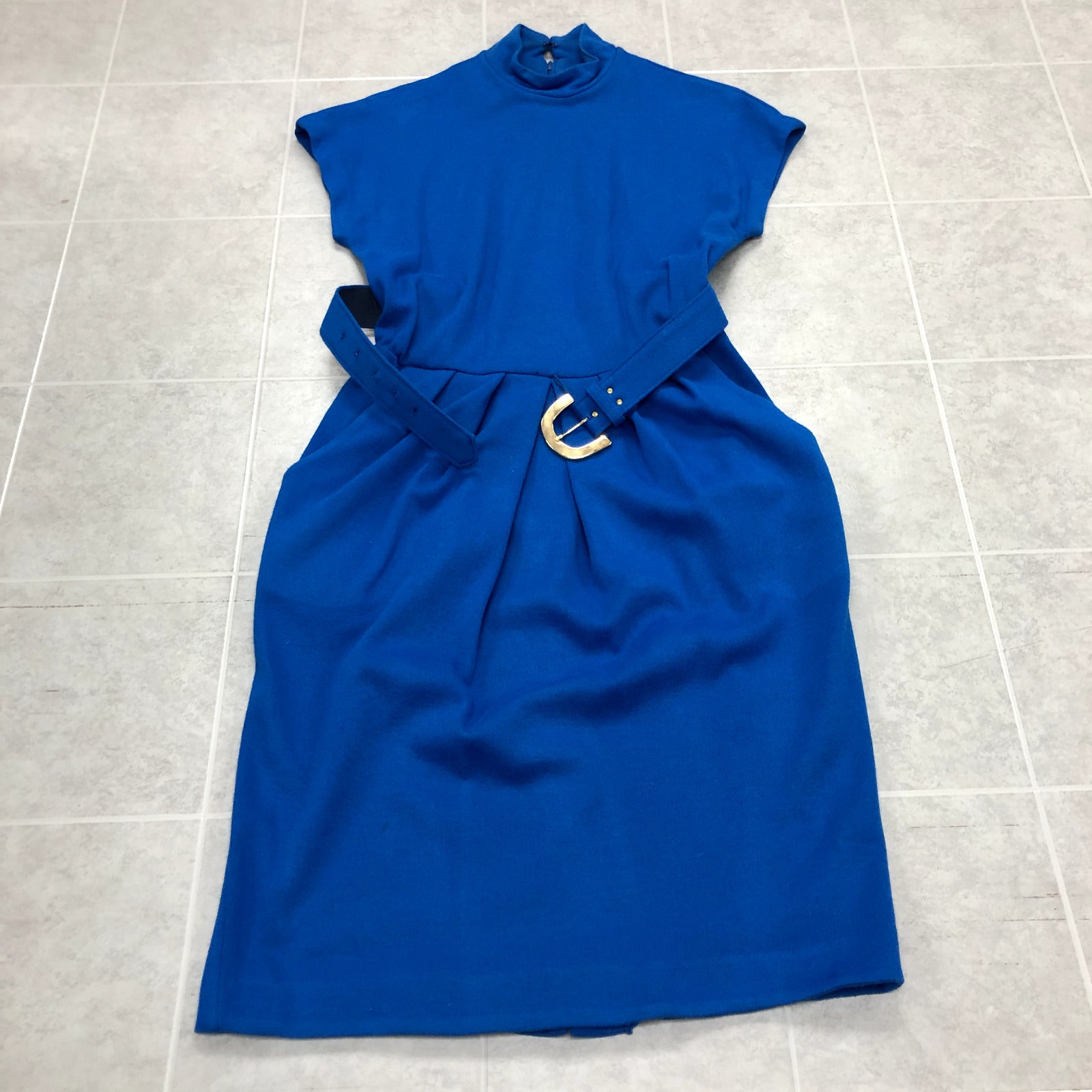 Vintage Cynthia Mary Blue Sleeveless Zip Back Straight Dress Womens Size 4P