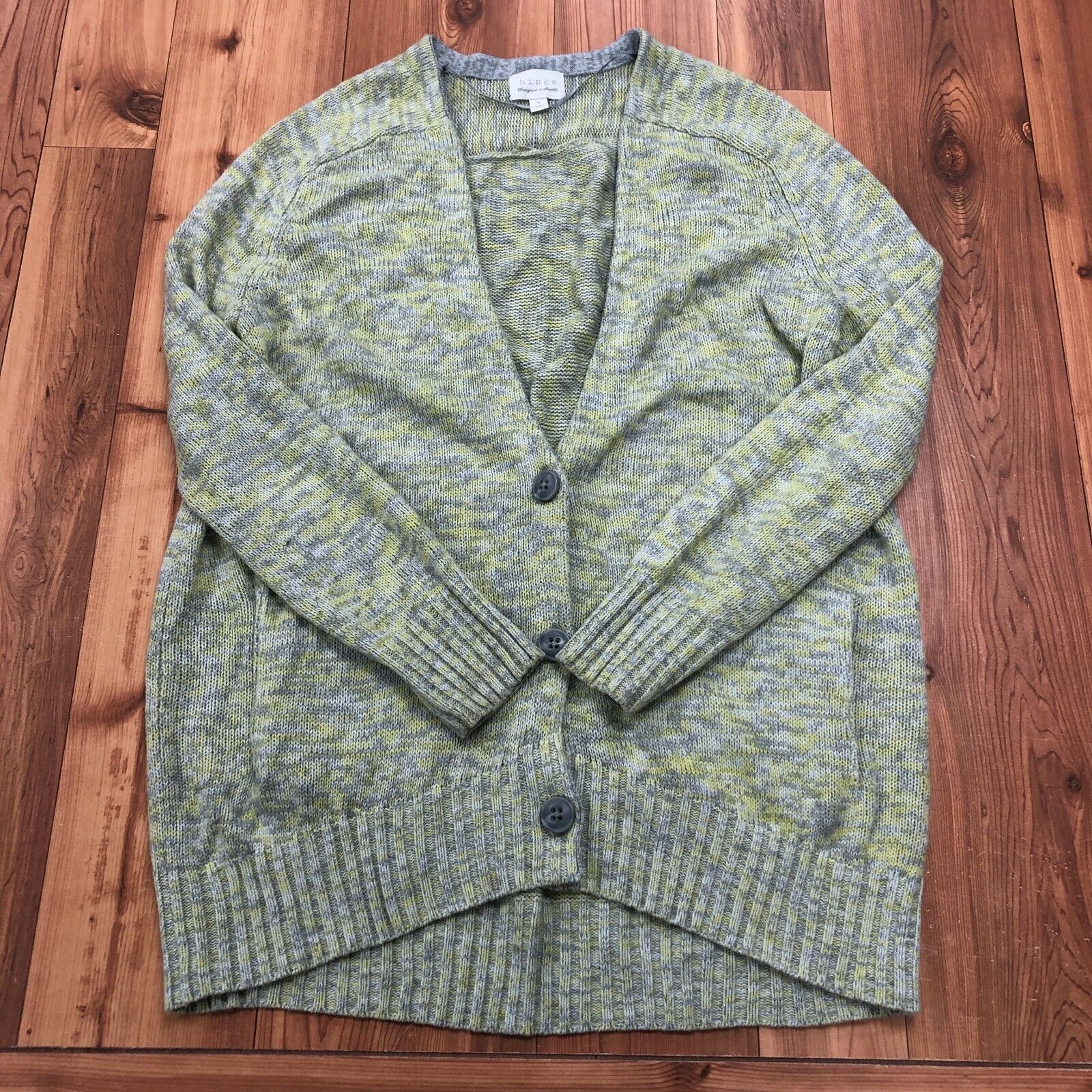 Hinge Green Knit V-Neck Buttoned Long Sleeve Cotton Cardigan Womens Size M
