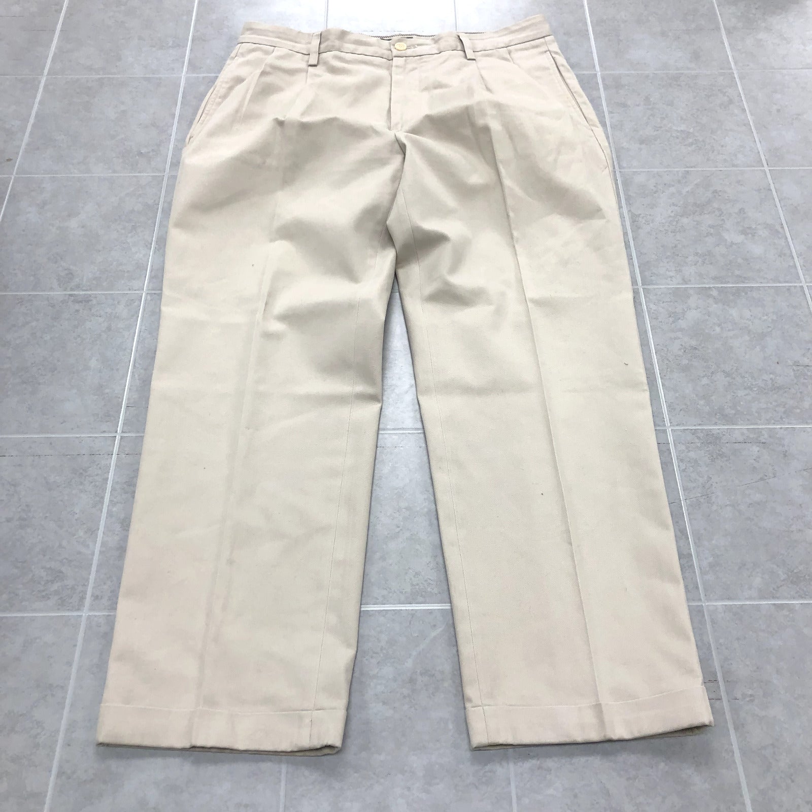 Nautica Beige Straight Legged High-Rise Pleated Khakis Adult Size 36 x 30