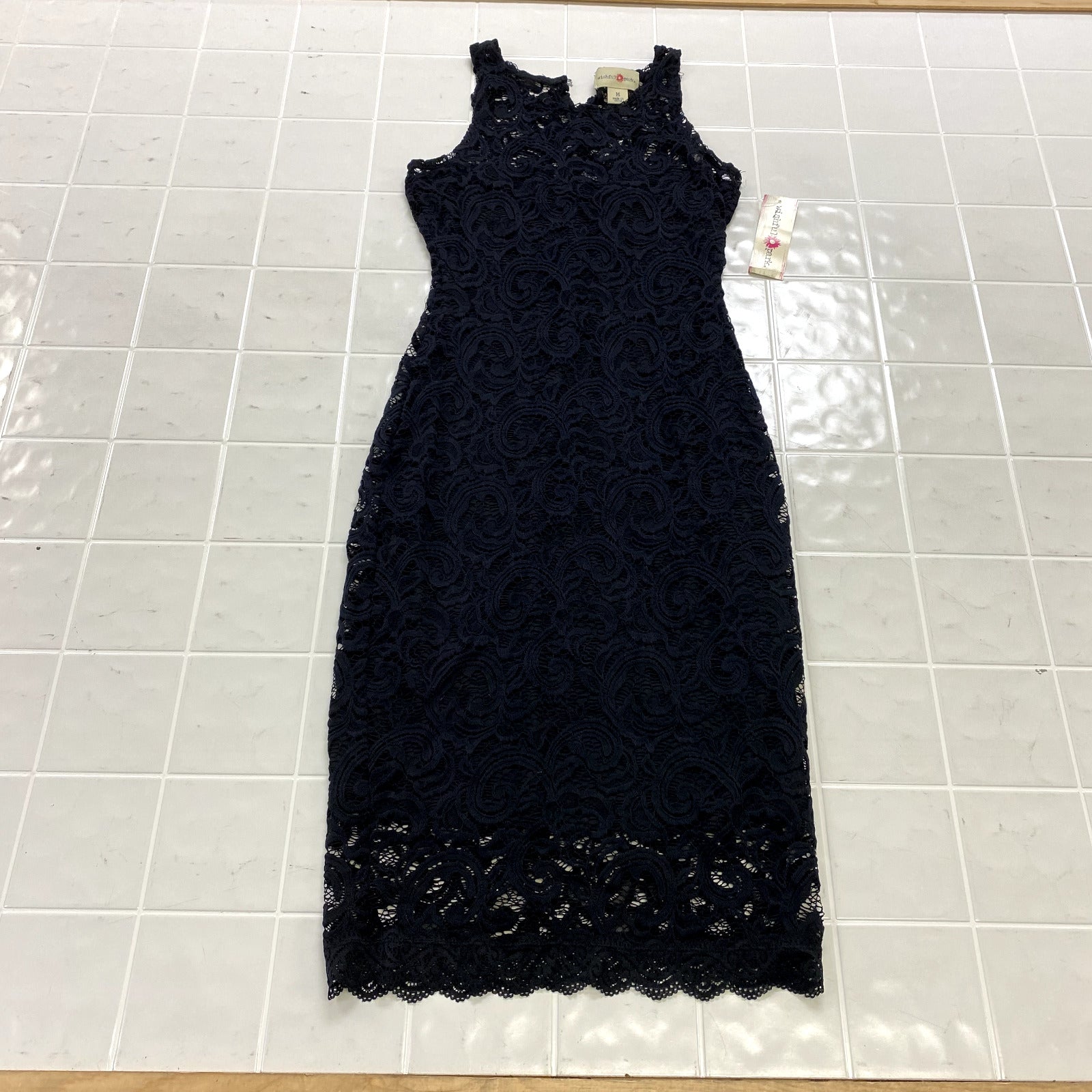 Wishful Park Black Lined Bodice Lace Sleeveless Mid-Length Dress Women Size M