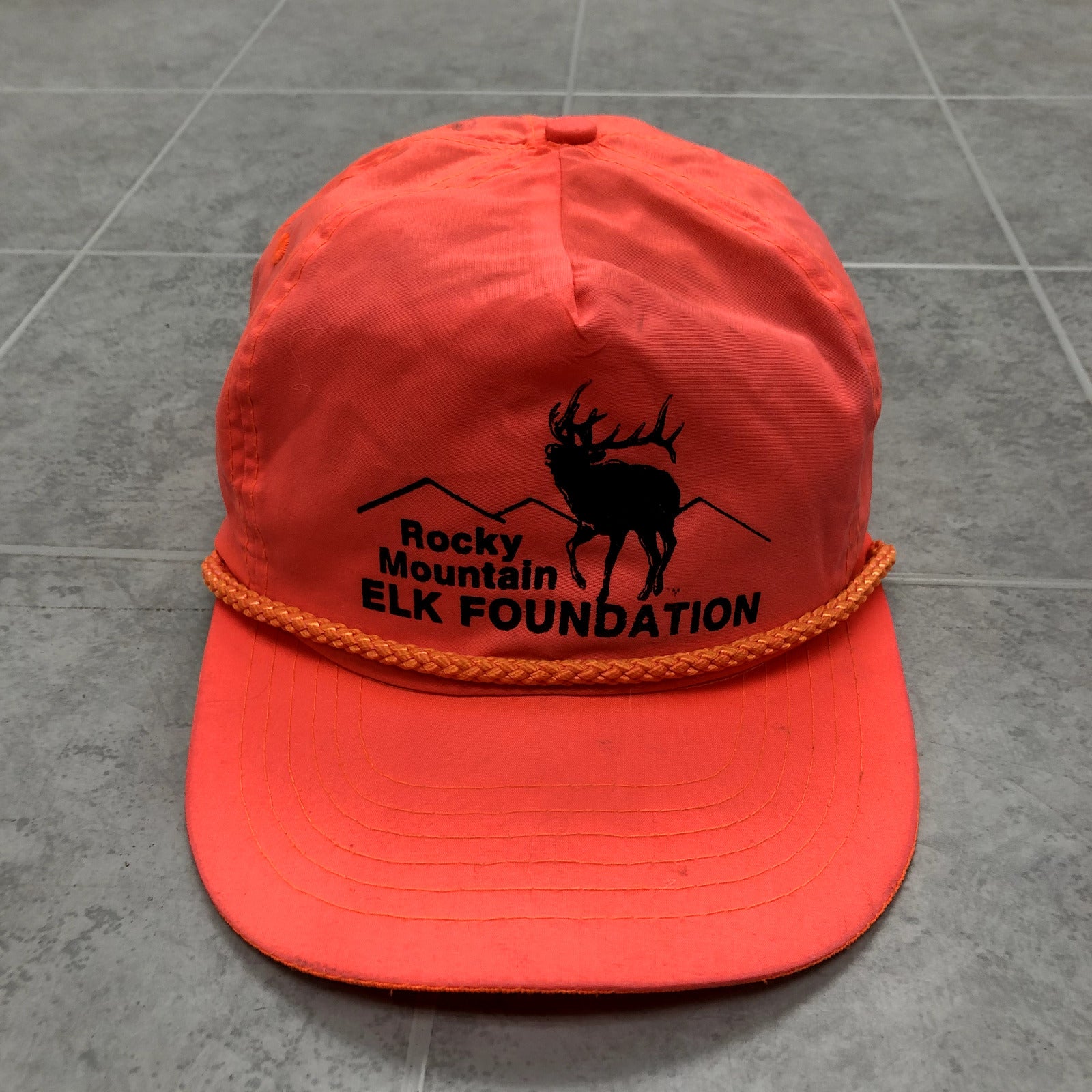 Vintage DAH Neon Orange Snap Back Graphic ELK Foundation Hat Adult One Size
