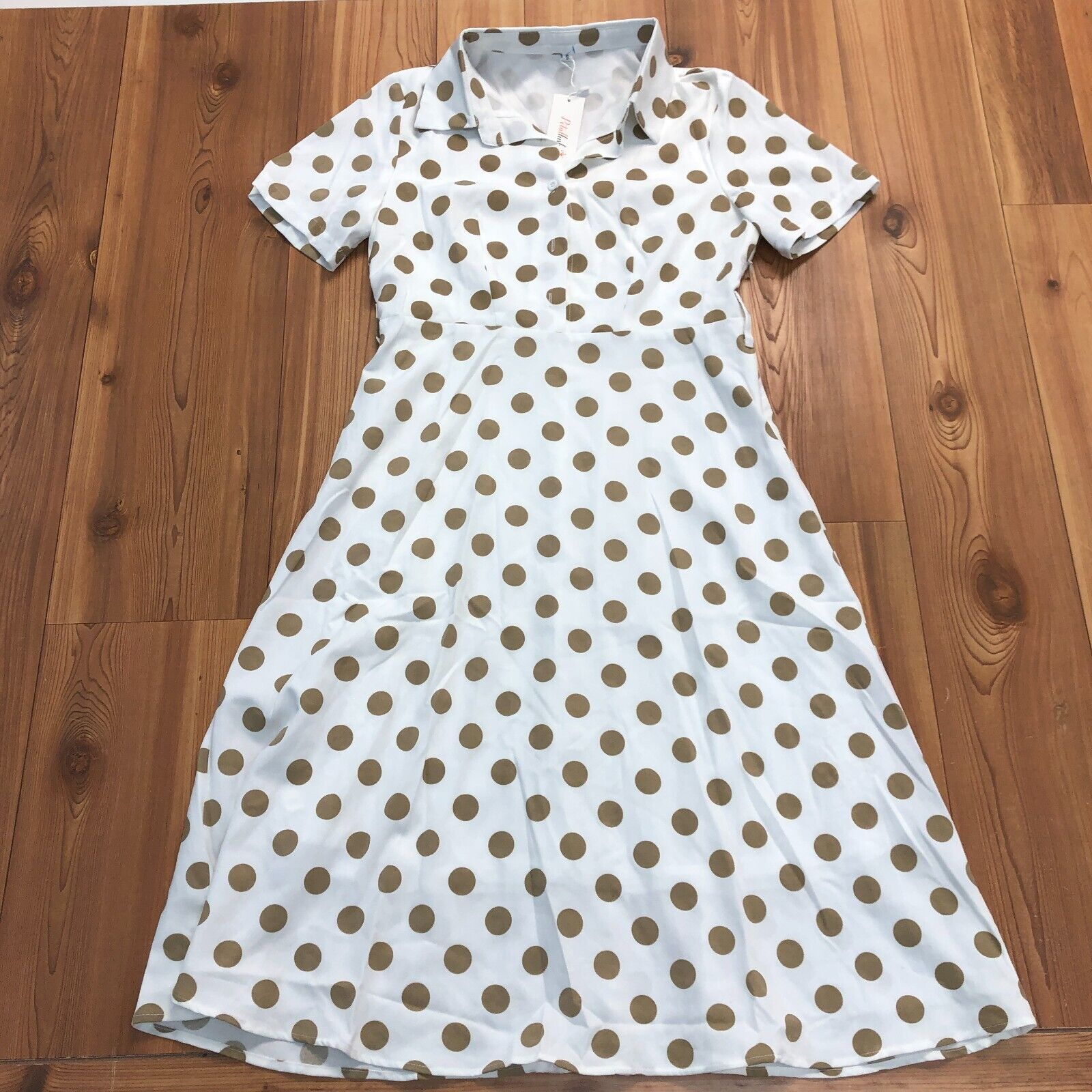 New Petallush White Polka Dot Short Sleeve X-Line Dress Women's Size S