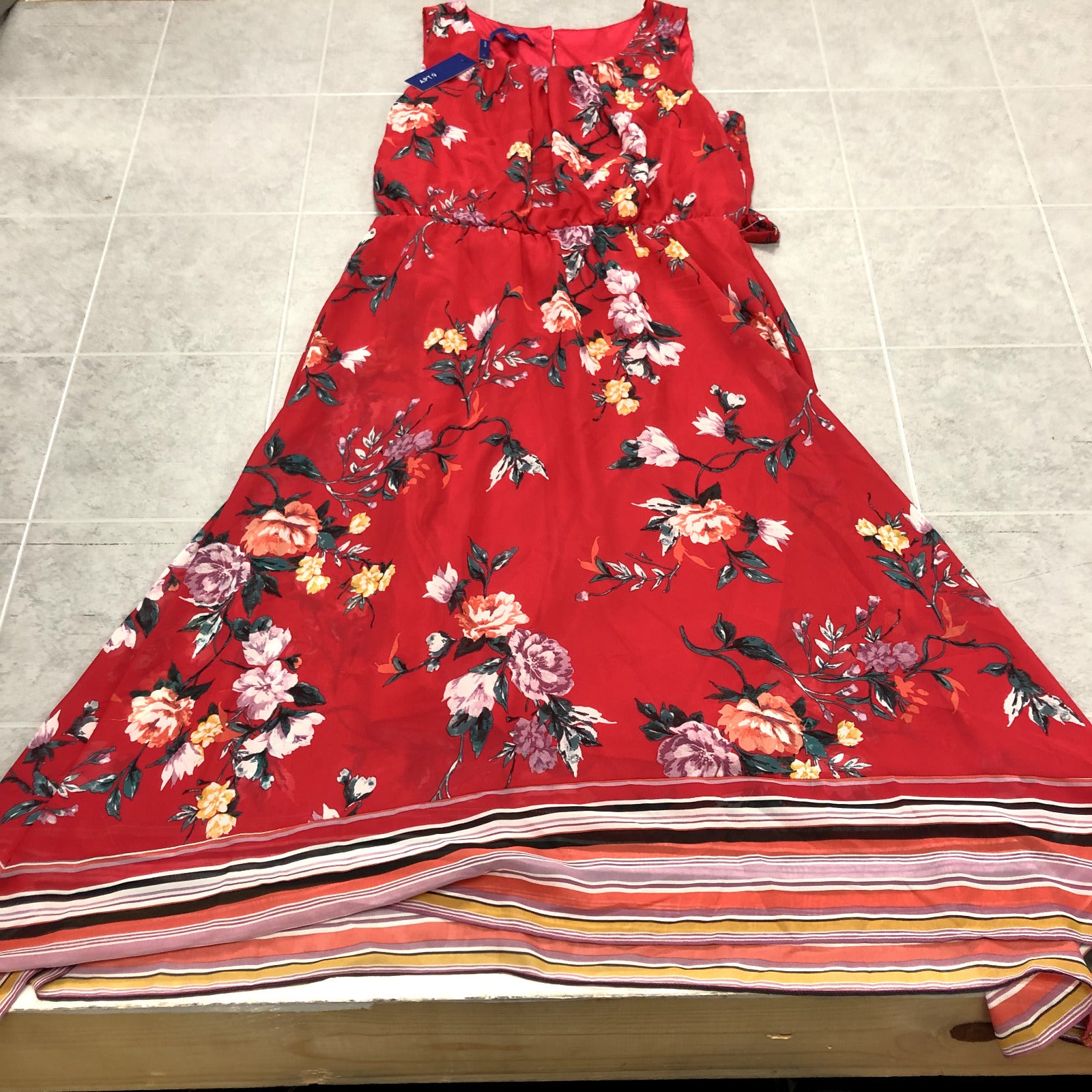 APT.9 Red Floral Sleeveless A-line Lined Sun Dress Womens Size PXL