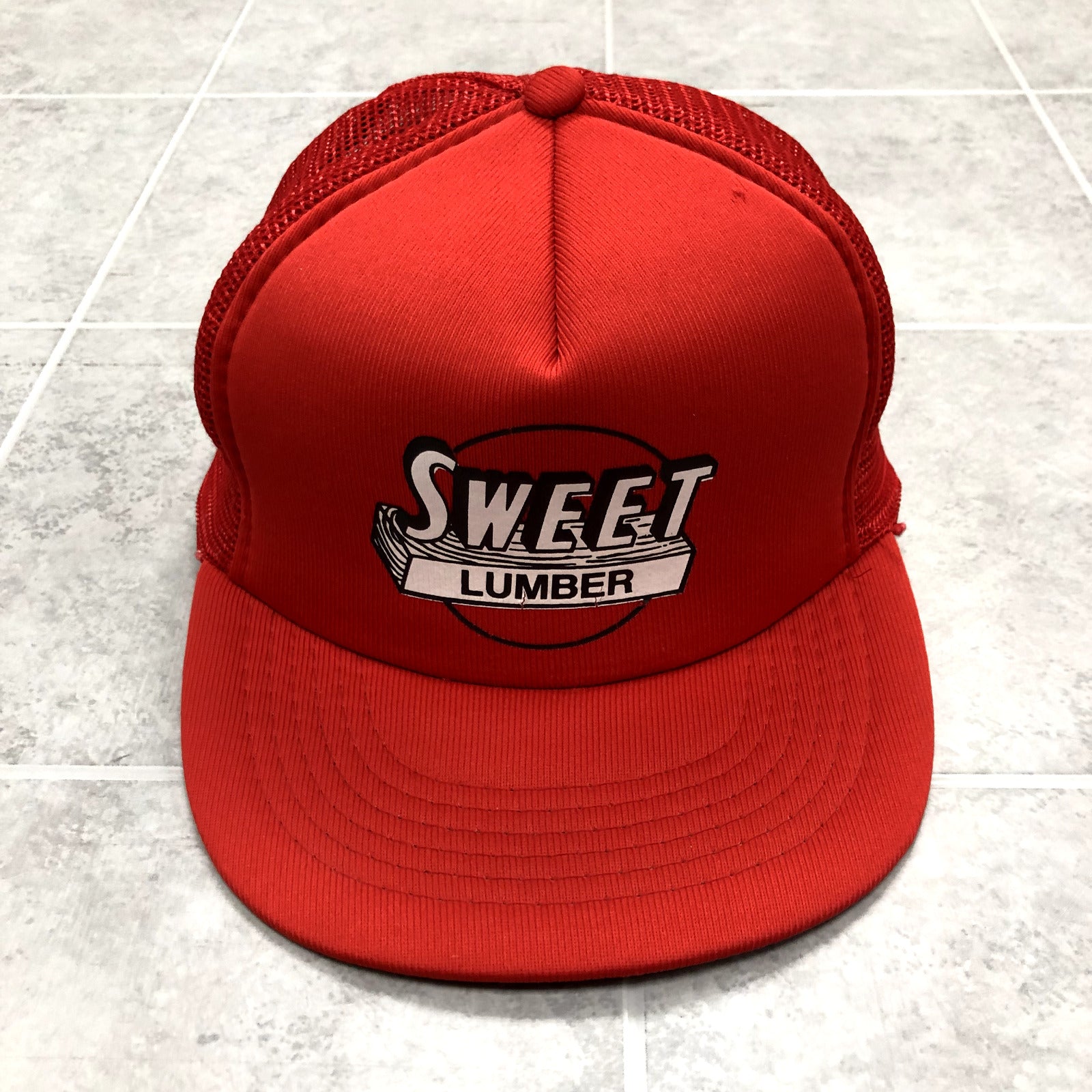 Vintage Red Mesh Snap Back Graphic Sweet Lumber Trucker Hat Adult One Size