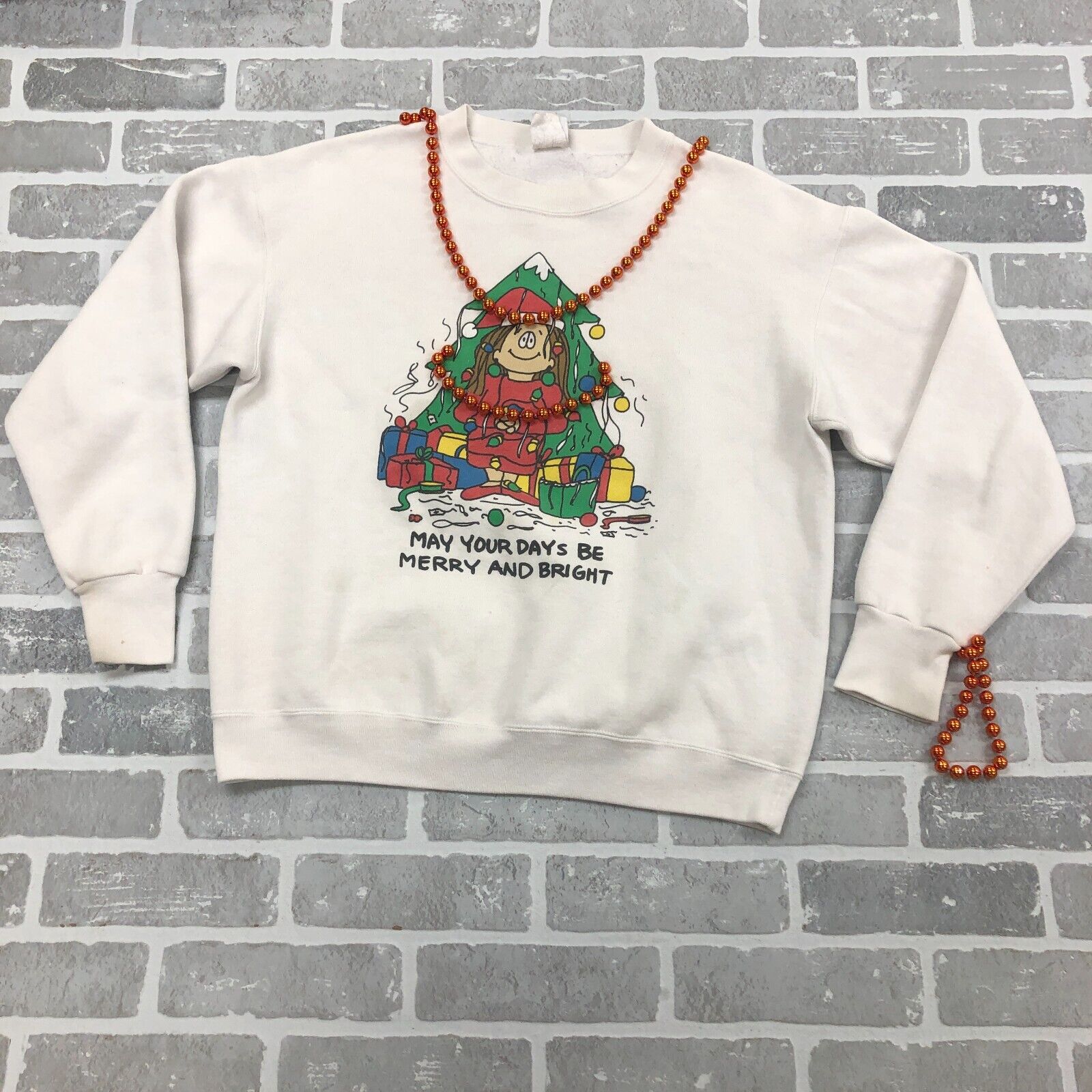 Vintage Cathy By Creative White Mills Christmas Screenprint Sweater Women Size L