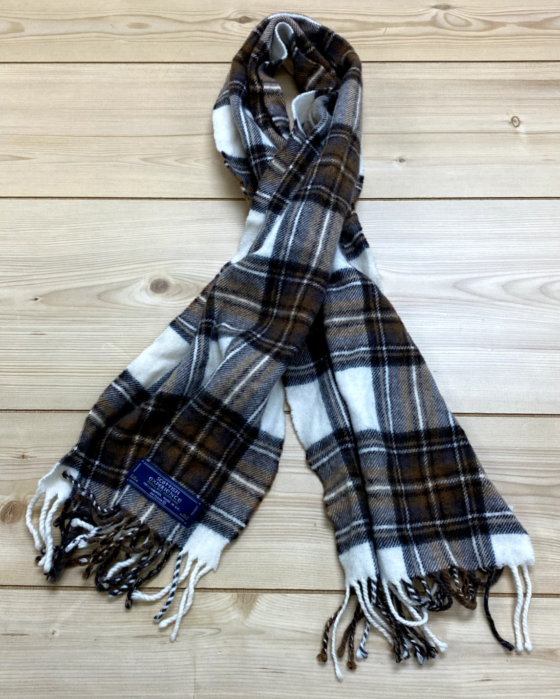 Scottish Experience Brown Plaid 100% Lambswool Rectangle Scarf Unisex 48.5 x 11