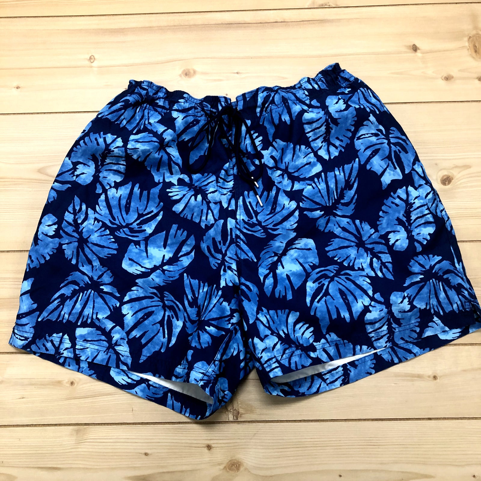 Land's End Blue Hawaiian Drawstring Pockets Lined Swim Trunks Mens Size XL 40-42