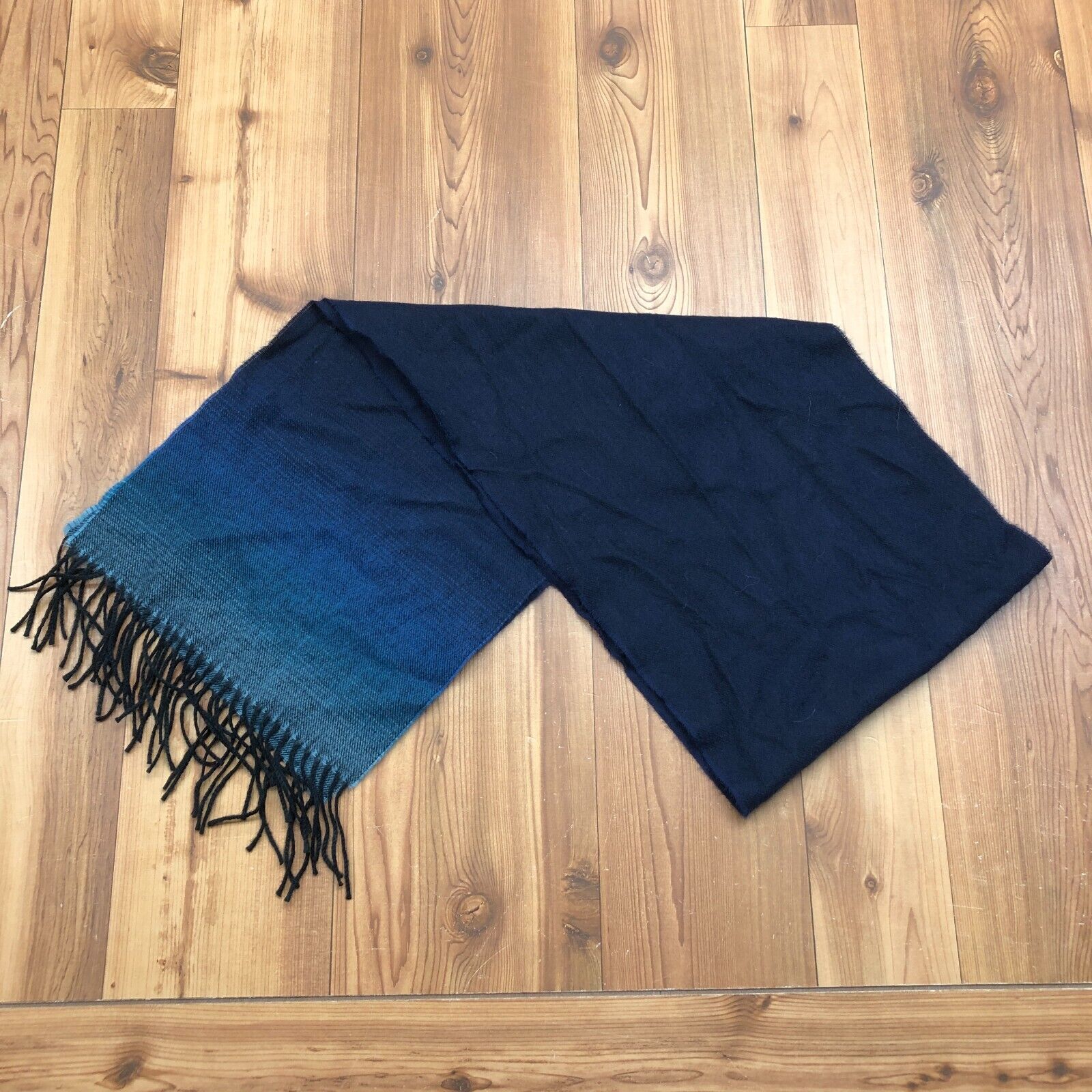 Navy Blue Gradient Tassel Made In Scotland 12in x 64in Cashmere Scarf Adults