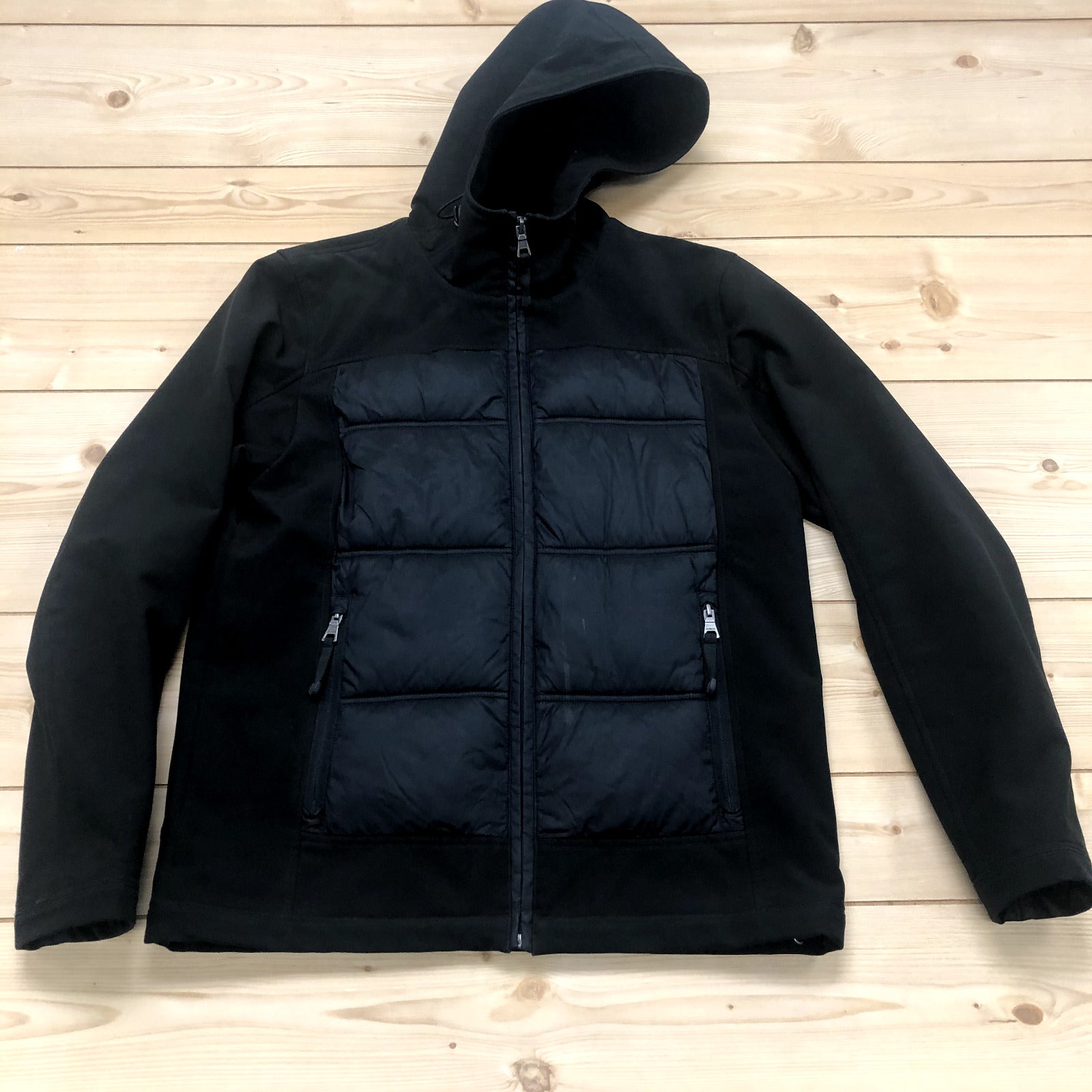 Guess Black Part Puffer Long Sleeve Full Zip Pockets Hooded Jacket Adult Size M