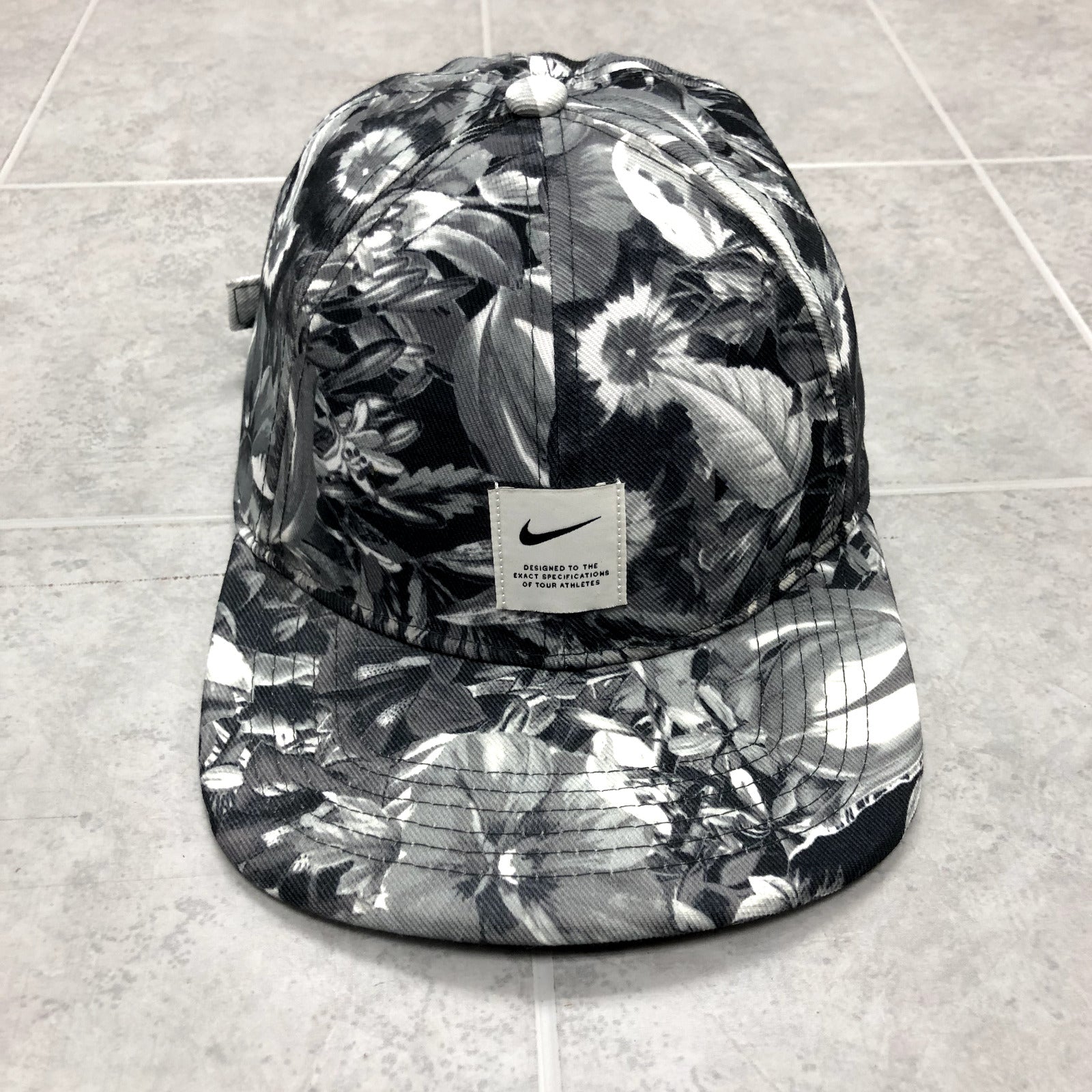 Nike Dri Fit Floral Gray Cloth Strap Graphic Logo Baseball Cap Adult One Size