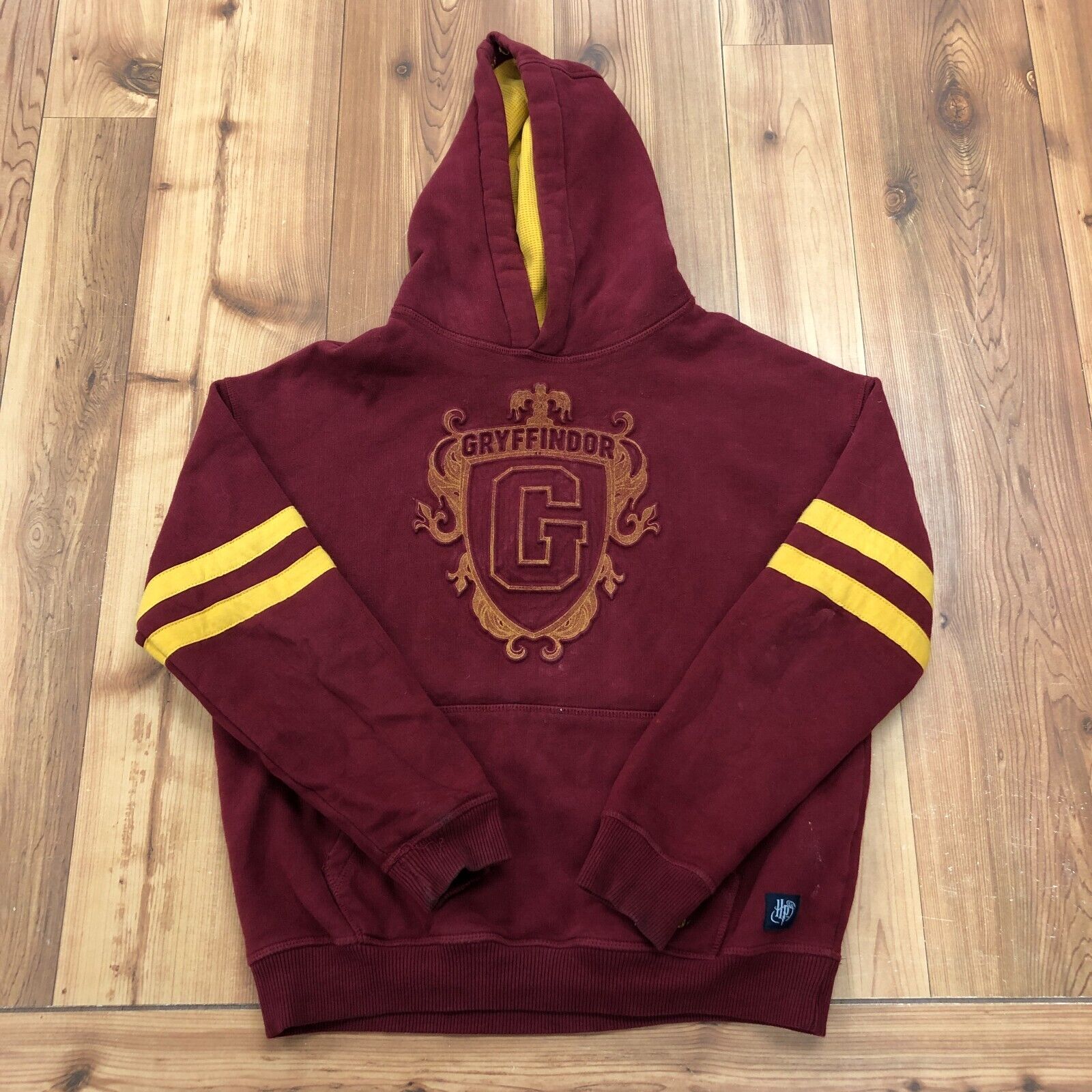 Harry Potter Burgundy Gryffindor Seal Striped Pullover Hoodie Youth Size 11-12yr