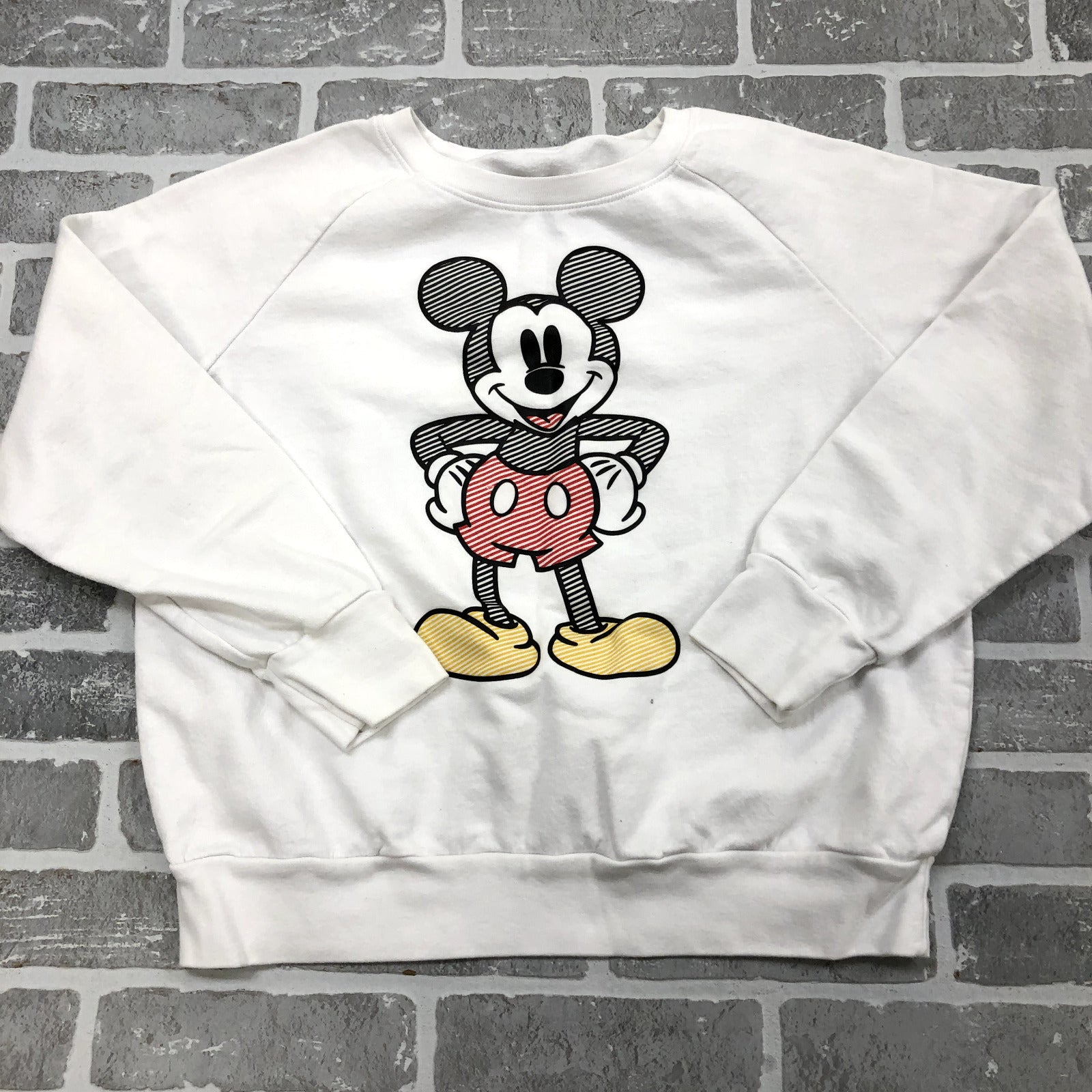 Disney White Mickey Mouse Regular Fit Casual Crewneck Sweatshirt Girls' Size 2XL