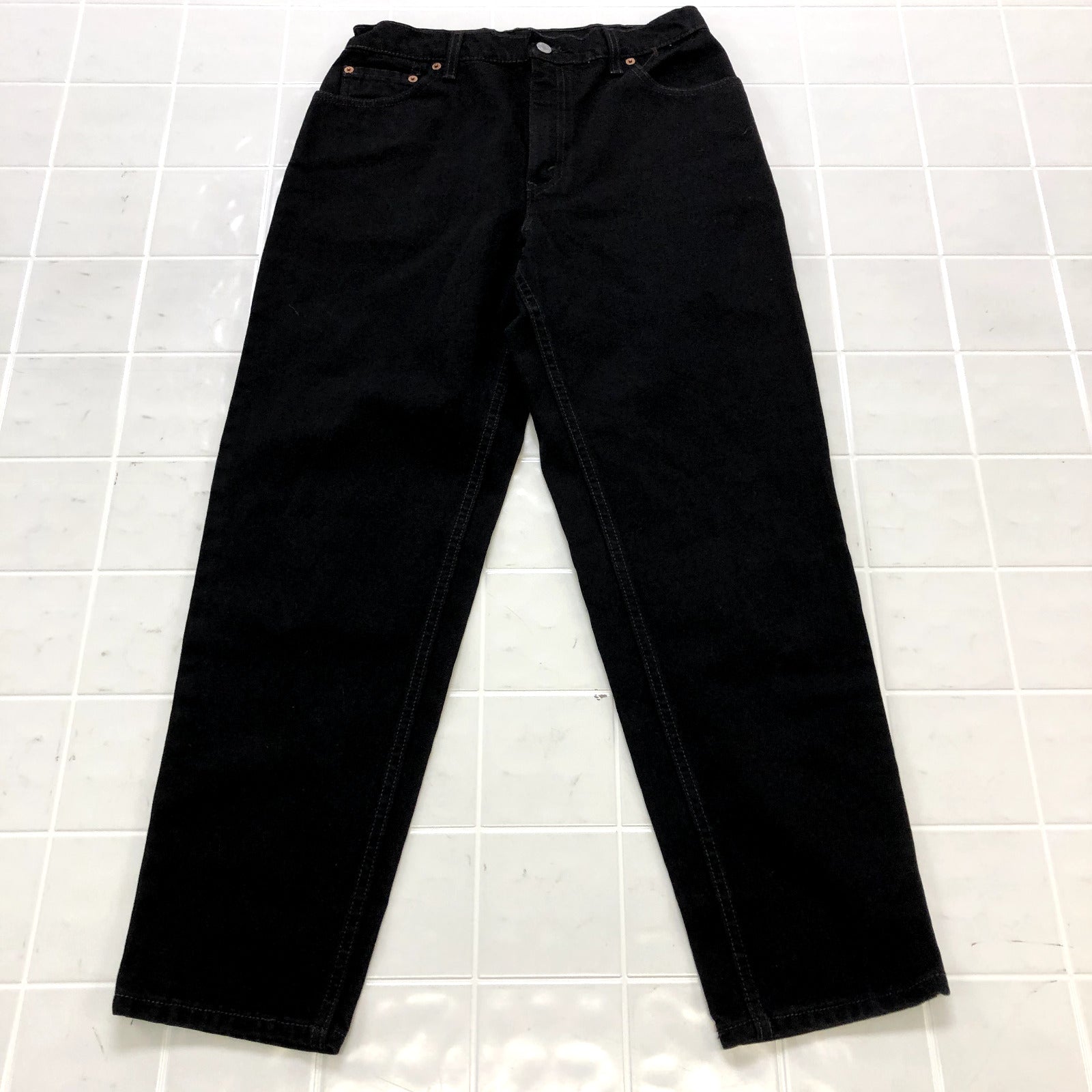 Vintage Levi's 550 Black Denim Flat Front Chino Tapered Jeans Women's Size 12