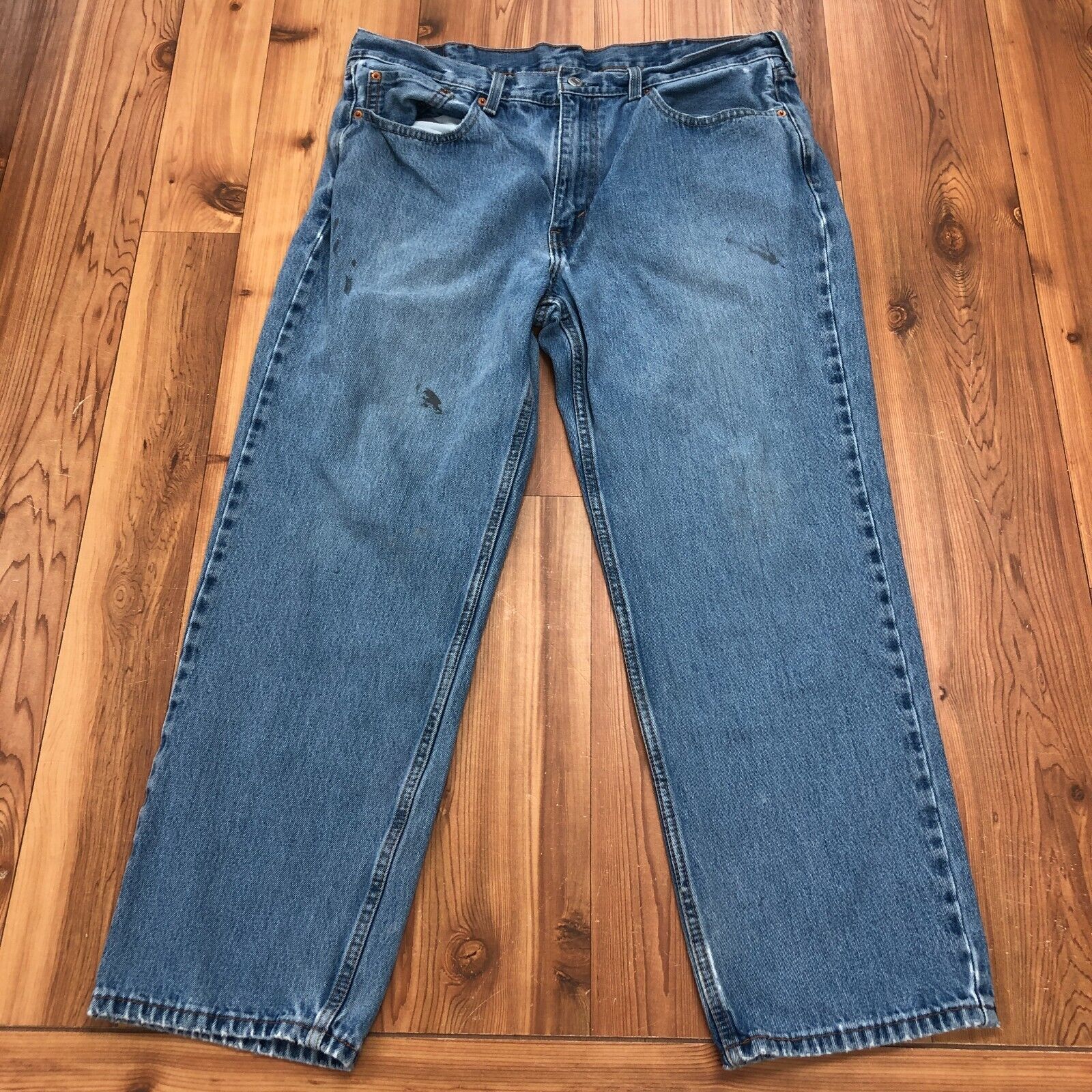 Levis Blue 550 Flat Front Straight Leg Regular Fit Denim Jeans Mens Size 38 x 30