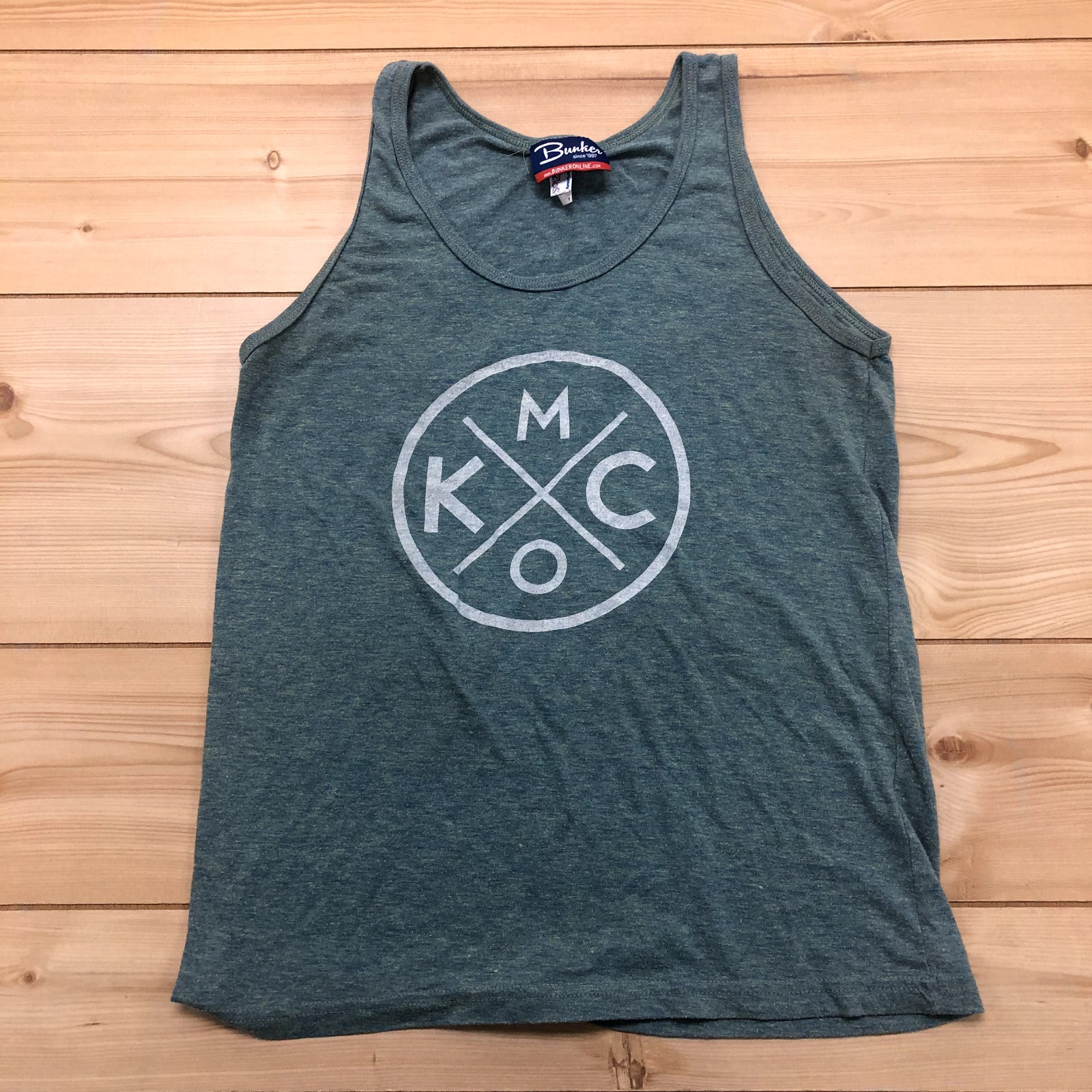 Bunker Green & Blue Heathered KCMO Sleeveless Wide Strap Tank Top Womens Size S