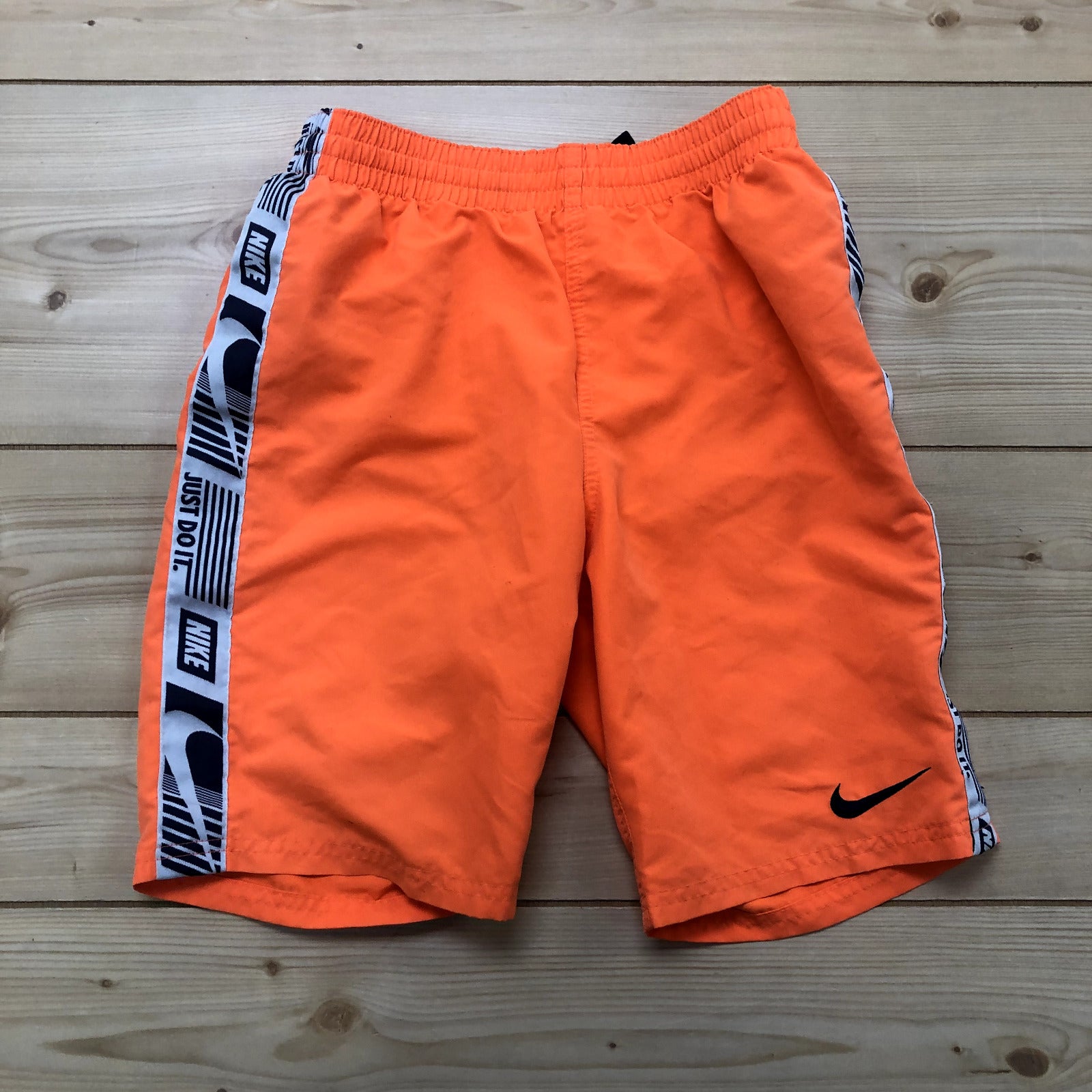 Nike Neon Orange Just Do it Flat Front Drawstring Pull On Shorts Youth Size L