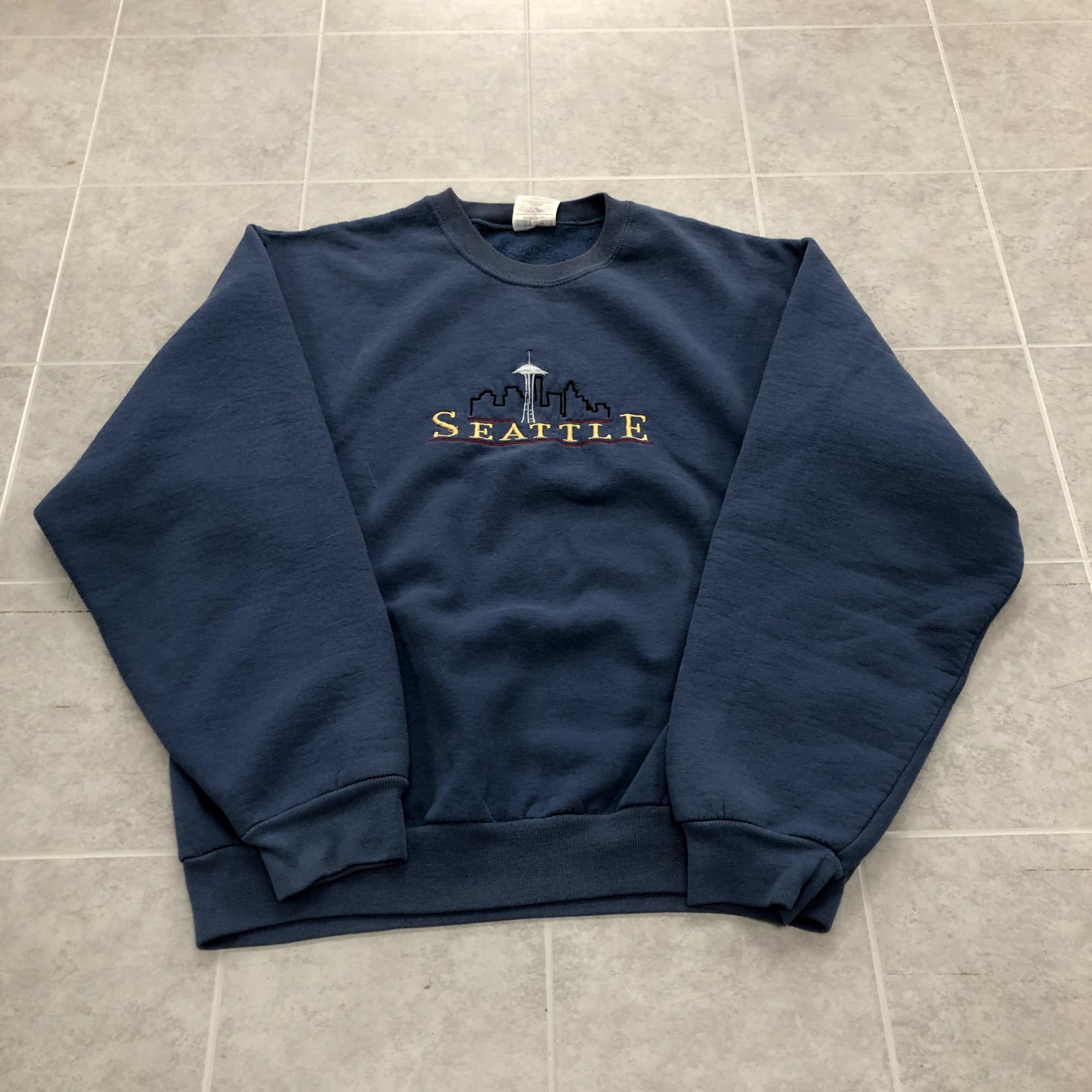 Vintage Jerzees Blue Long Sleeve Seattle Destination Sweatshirt Adult Size M