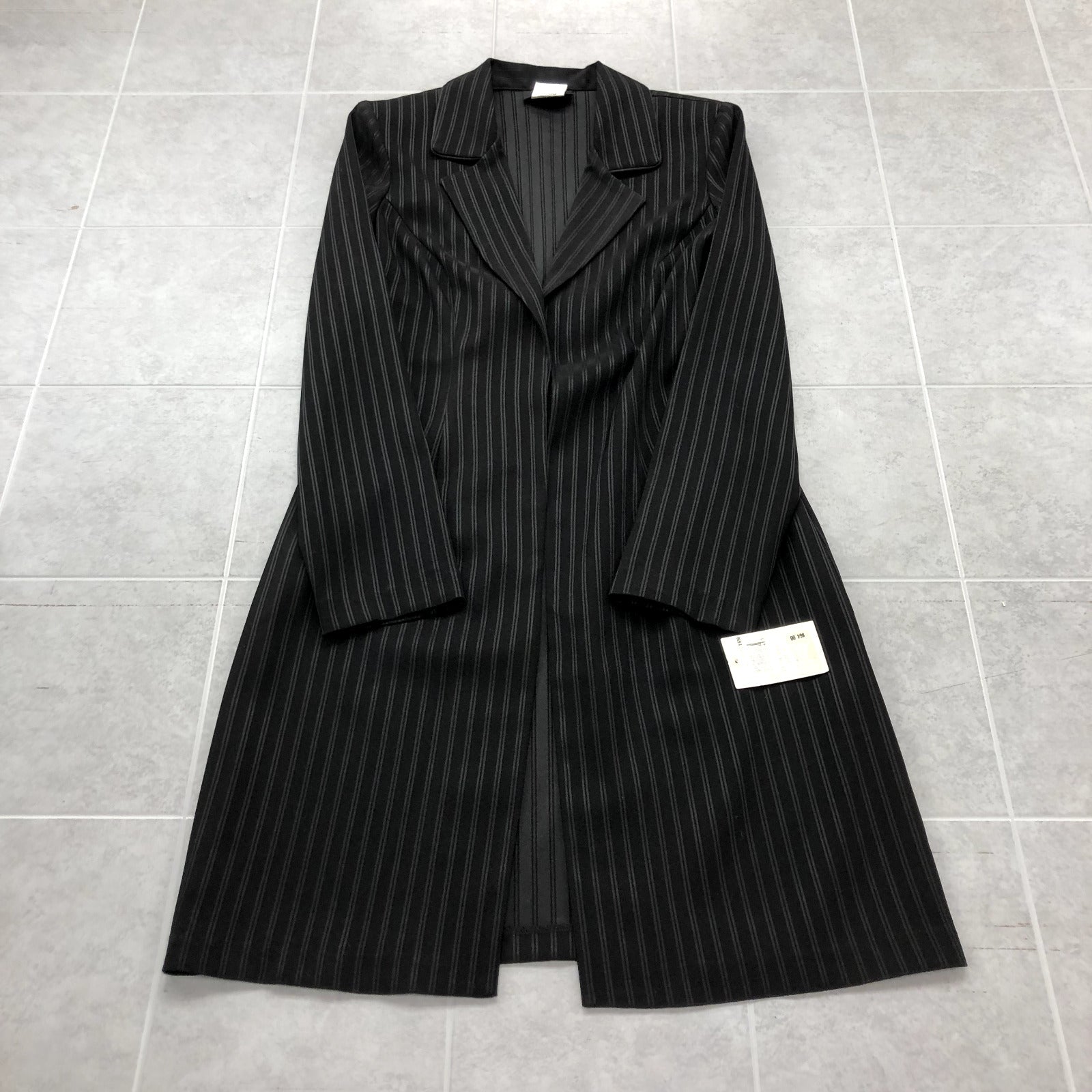 B.DARLIN Black Striped Long Sleeve Notch Lapel Long Blazer Womens Size 9/10