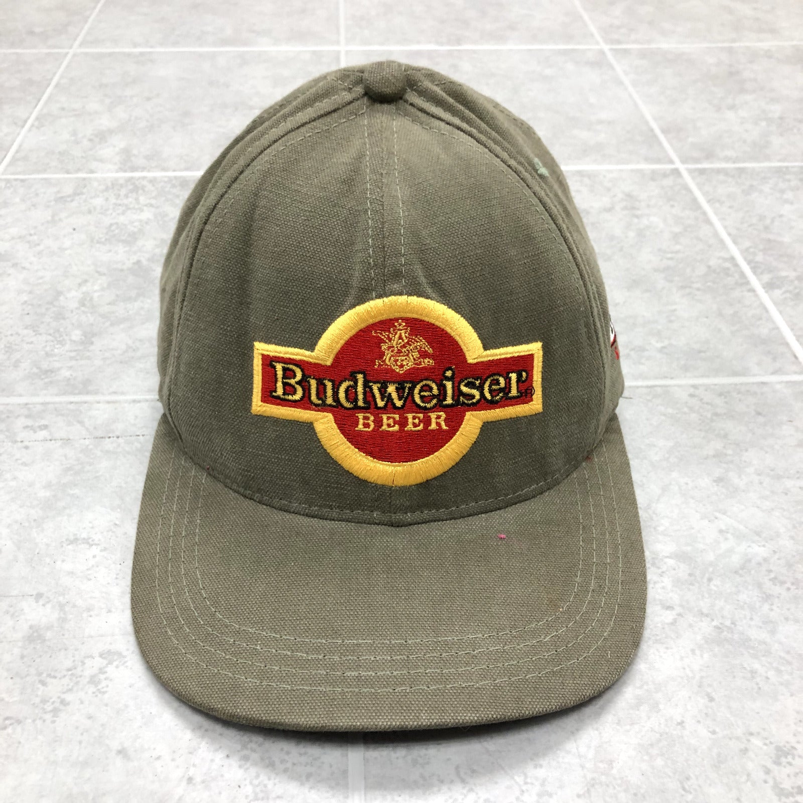 Vintage Gray Cloth Strap Back Graphic Budweiser USA Made Hat Adult One Size