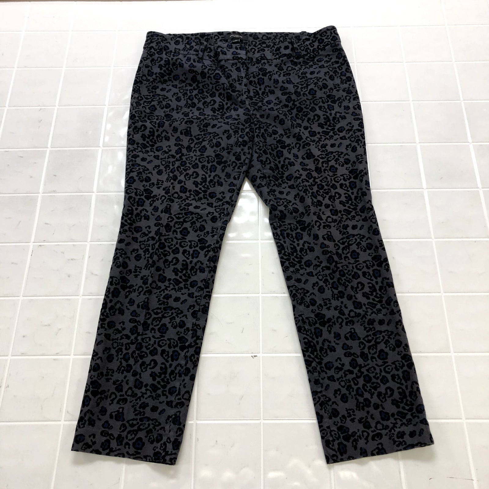 Ann Taylor Gray Animal Print Chino Flat Front Tapered Pants Women's Size 14