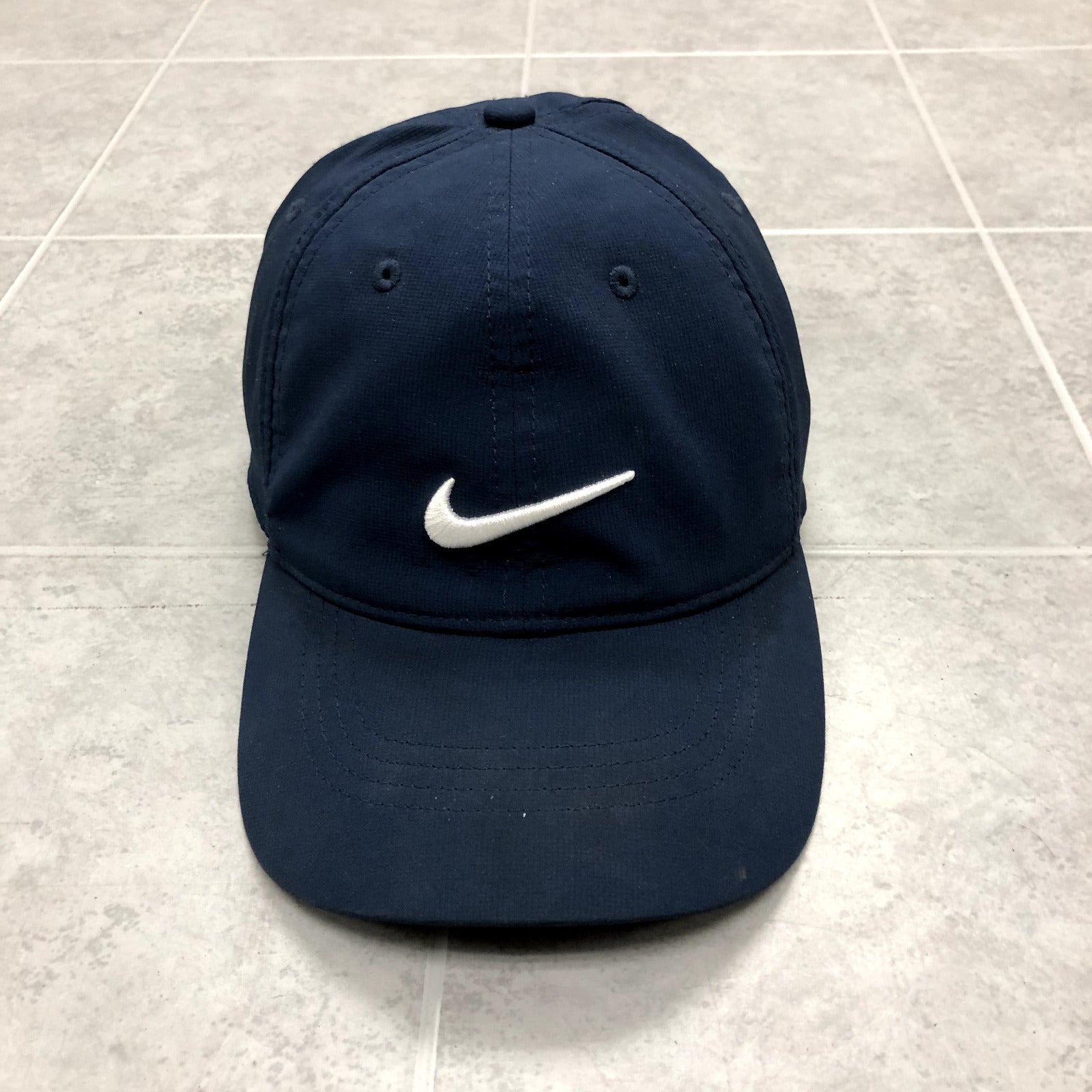 Nike Dri Fit Navy Blue Hook Loop Back Graphic Logo Baseball Cap Adult One Size