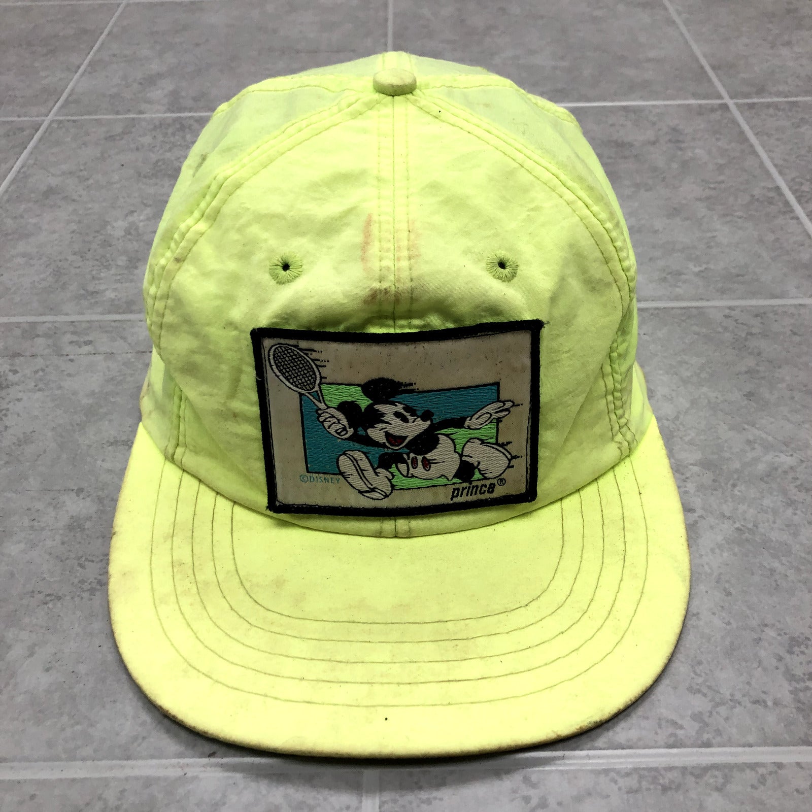 Vintage Prince Neon Green Cloth Strap Graphic Mickey Mouse Hat Adult One Size
