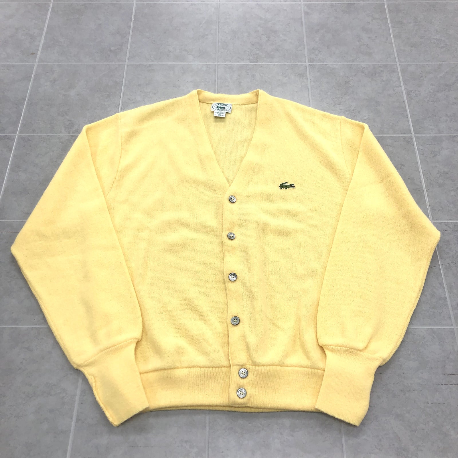 Vintage IZOD Lacoste Yellow Long Sleeve Button Up Knit Cardigan Adult Size M