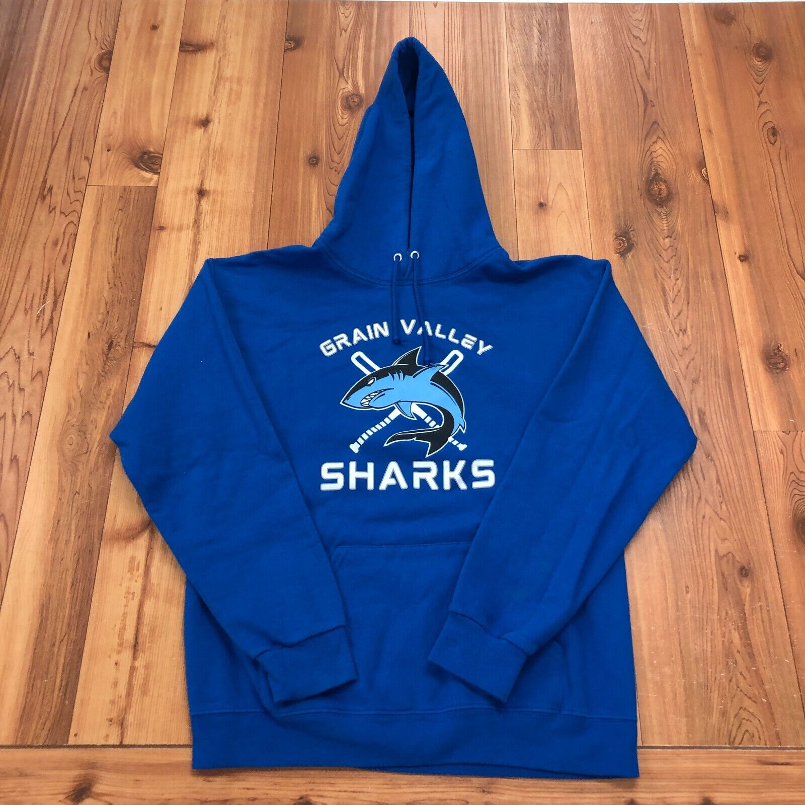 Jerzees Blue Grain Valley Sharks Baseball Regular Pullover Hoodie Adult Size M