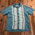 Vintage Island Shores Sea Green Hawaiian Bowling Silk Button Up Shirt Men Size L
