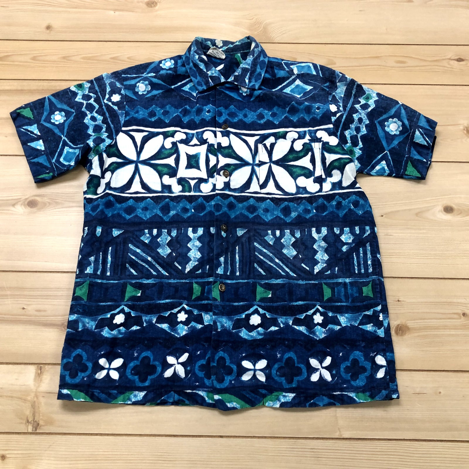Vintage Hawaiian Surf Blue Pacific Sportswear Short Sleeve Shirt Mens Size M USA