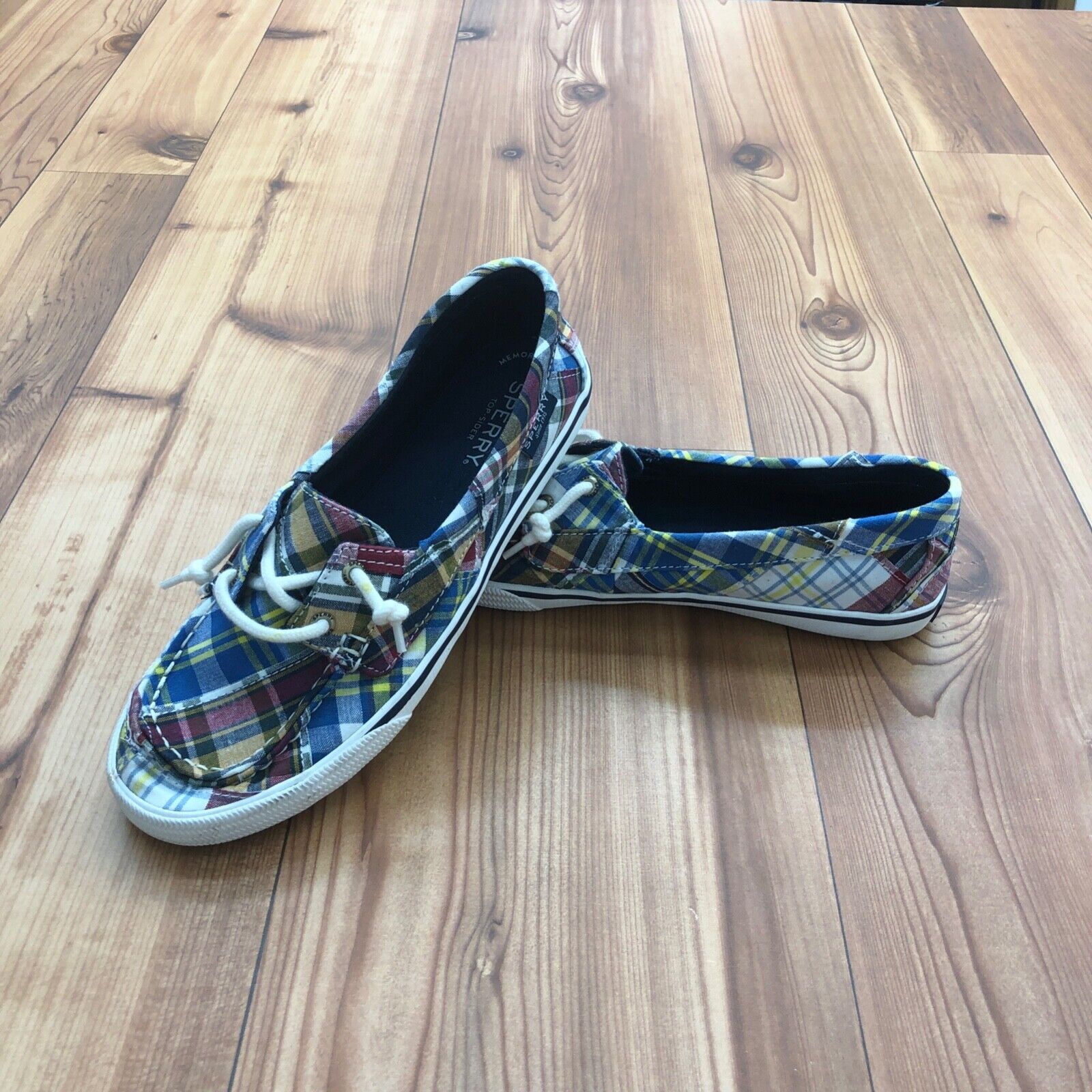 Sperry Top Sider Multicolor Plaid Memory Foam Laces Boat Shoes Women's Size 6