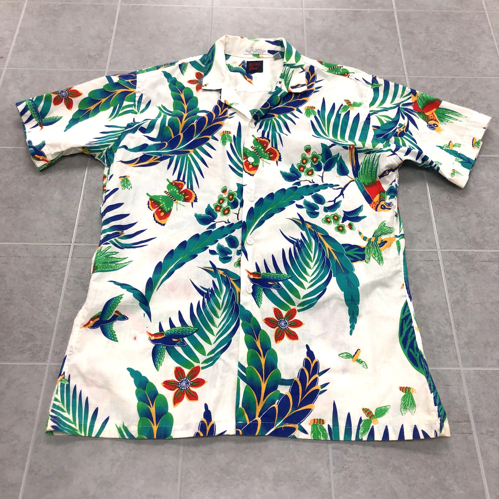 Vintage Witts End White Floral Short Sleeve Casual Hawaiian Shirt Adult Size L