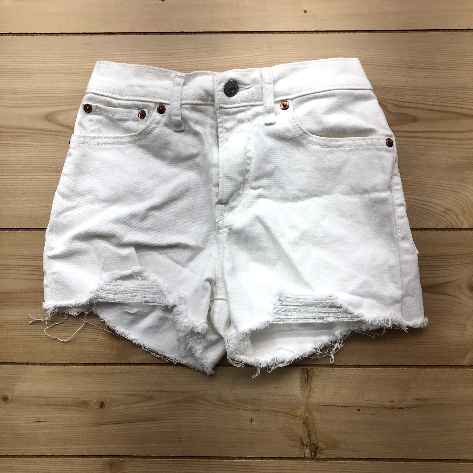 Levis White Denim High Rise Flat Front 5th Pocket Jean Shorts Youth Girl Size 25