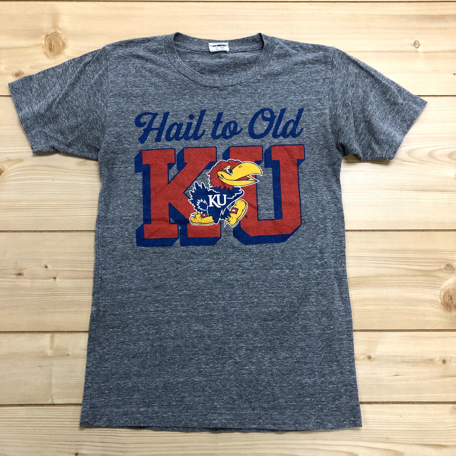 Charlie Hustle Grey Hail to Old KU Kansas Short Sleeve T-Shirt Adult Size XS
