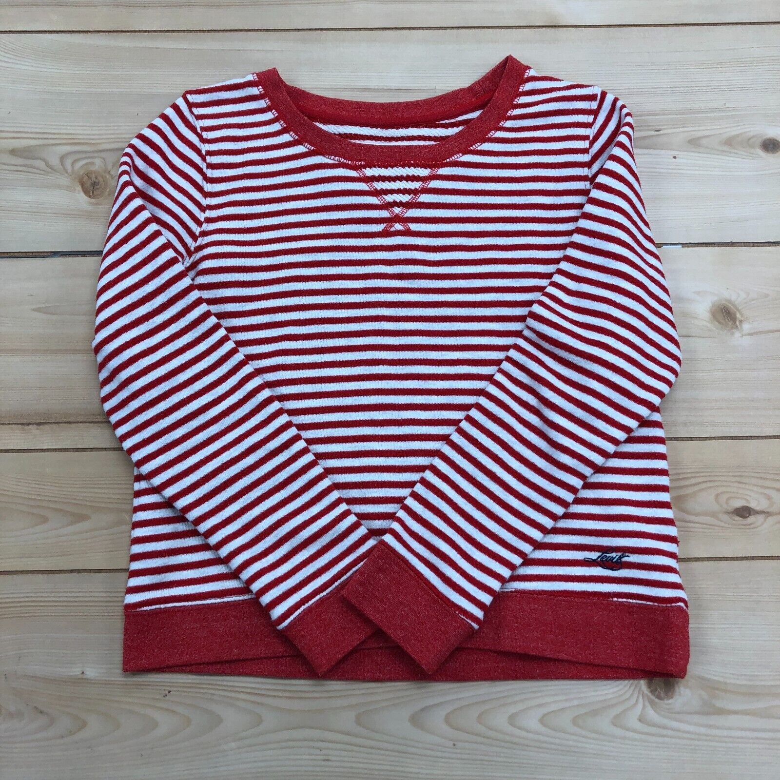 Levis Red White Stripe Round Neck Long Sleeve Pullover Sweater Girls Size M