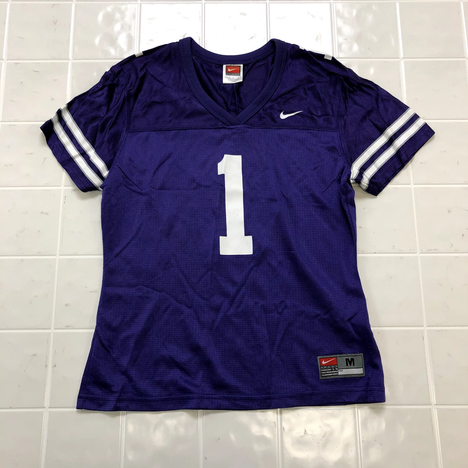 Nike Purple Graphic 1 Regular Fit Loose V-neck Athletic Jersey Girls' Size M