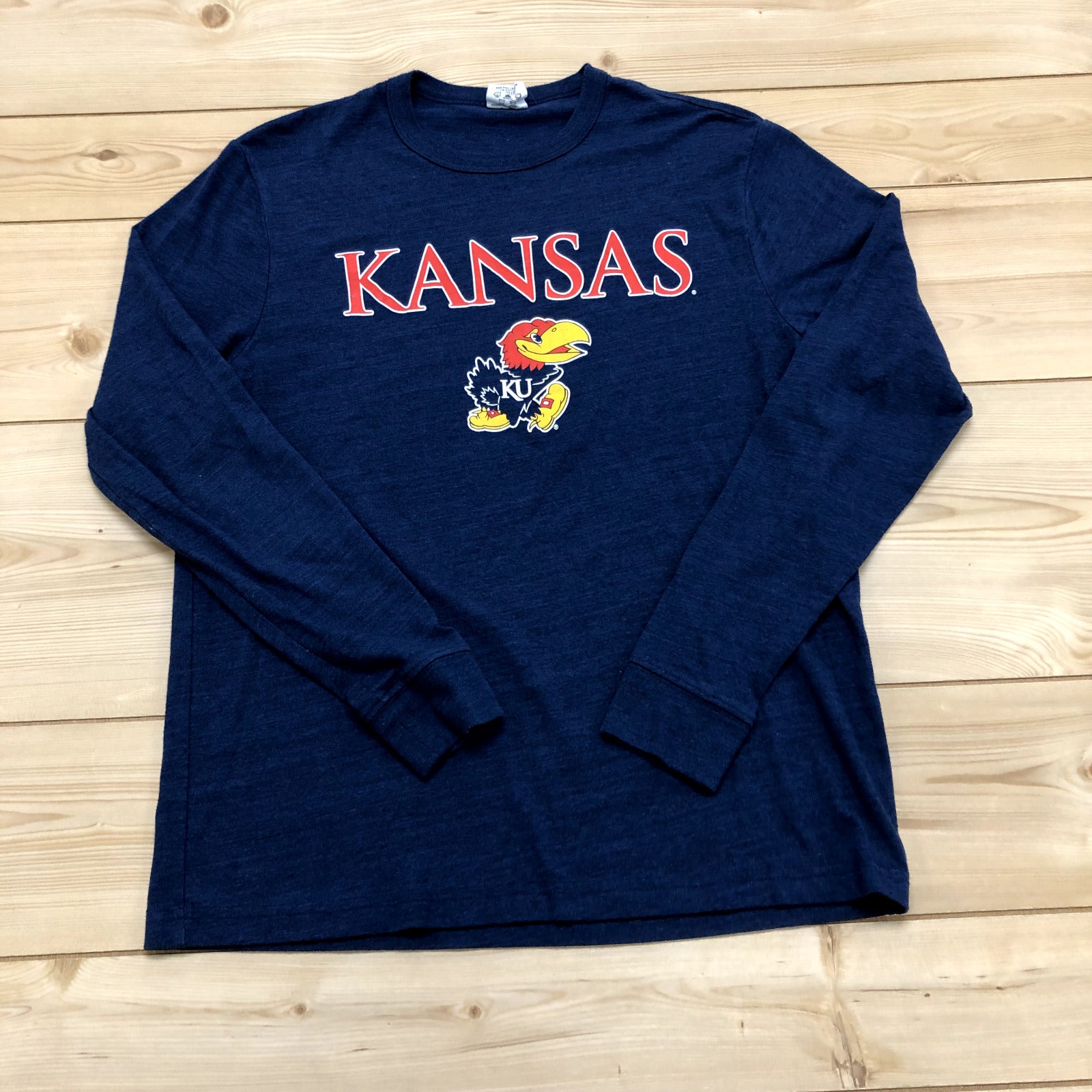 Charlie Hustle Blue Kansas Jayhawks Regular Fit Crewneck T-shirt Adult Size S