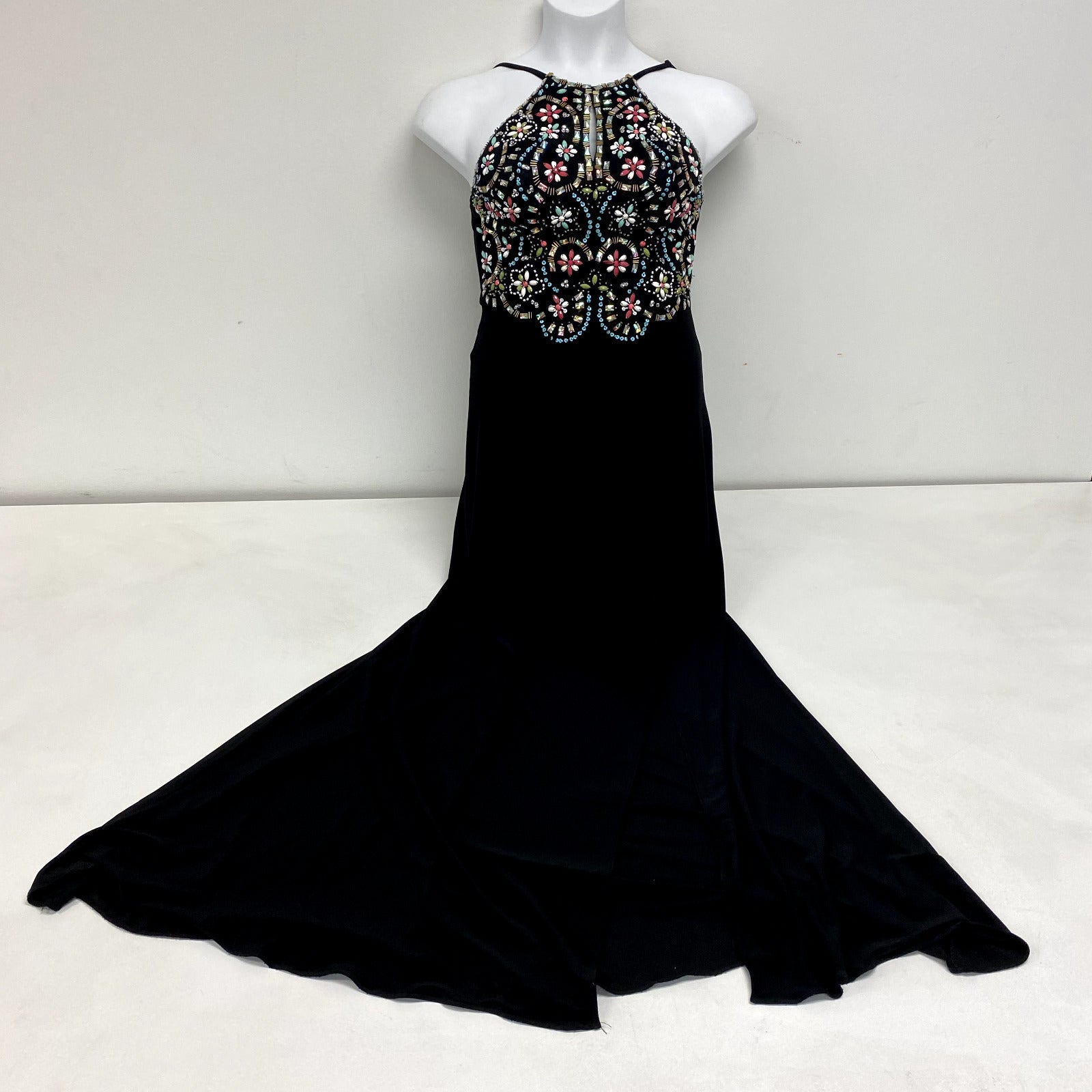 Blondie Nites Black Floral Beadwork Bodice Long Maxi Formal Dress Women Size 5