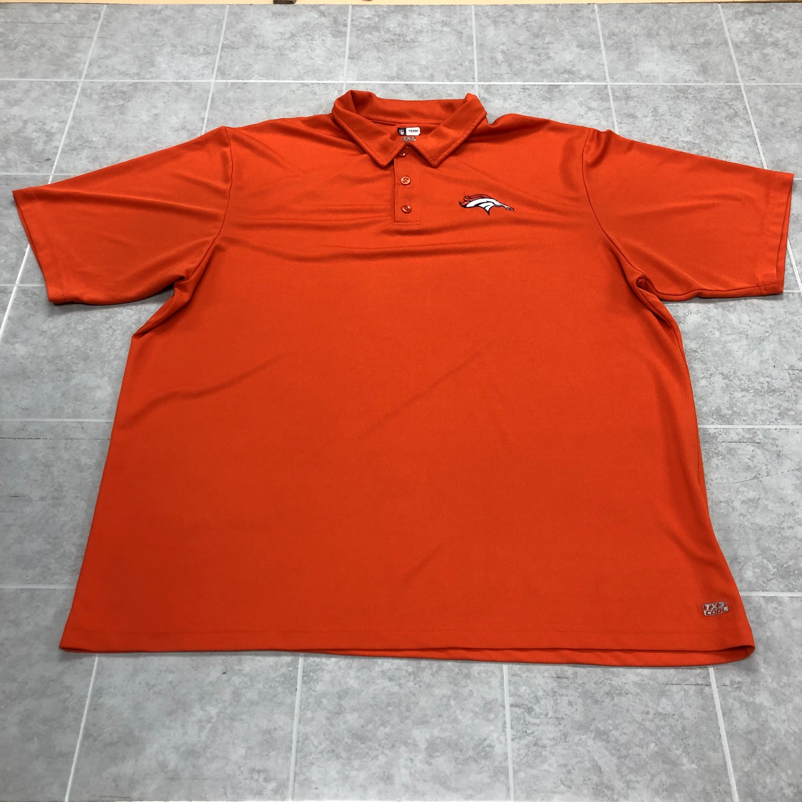 NFL Team Apparel Orange Graphic Denver Broncos Active Wear Polo Adult Size 3XL